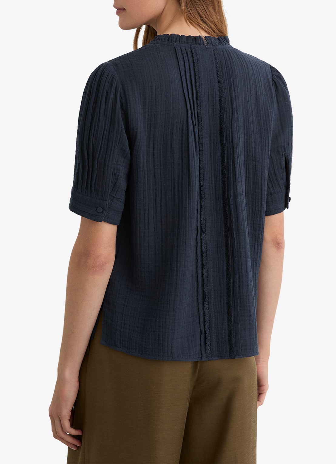 Reiss AURELIA Cotton Cheesecloth Frill-Neck Top - achterkant donkerblauw