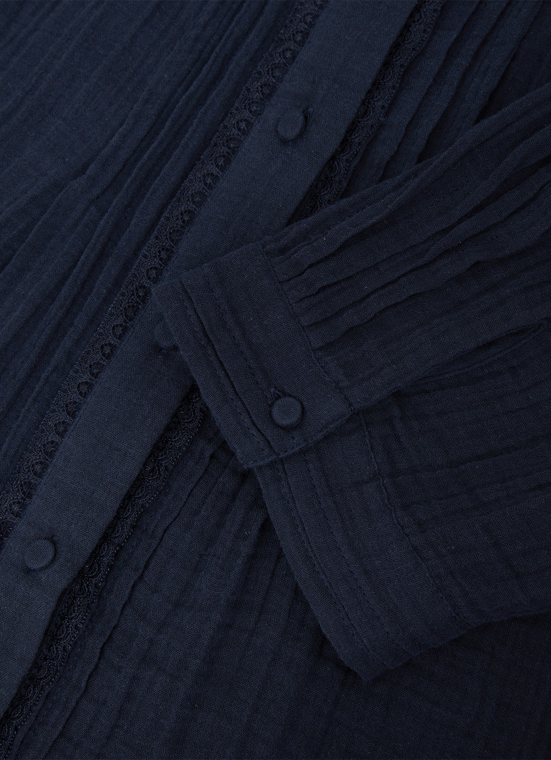Reiss AURELIA Cotton Cheesecloth Frill-Neck Top - detail 6 donkerblauw