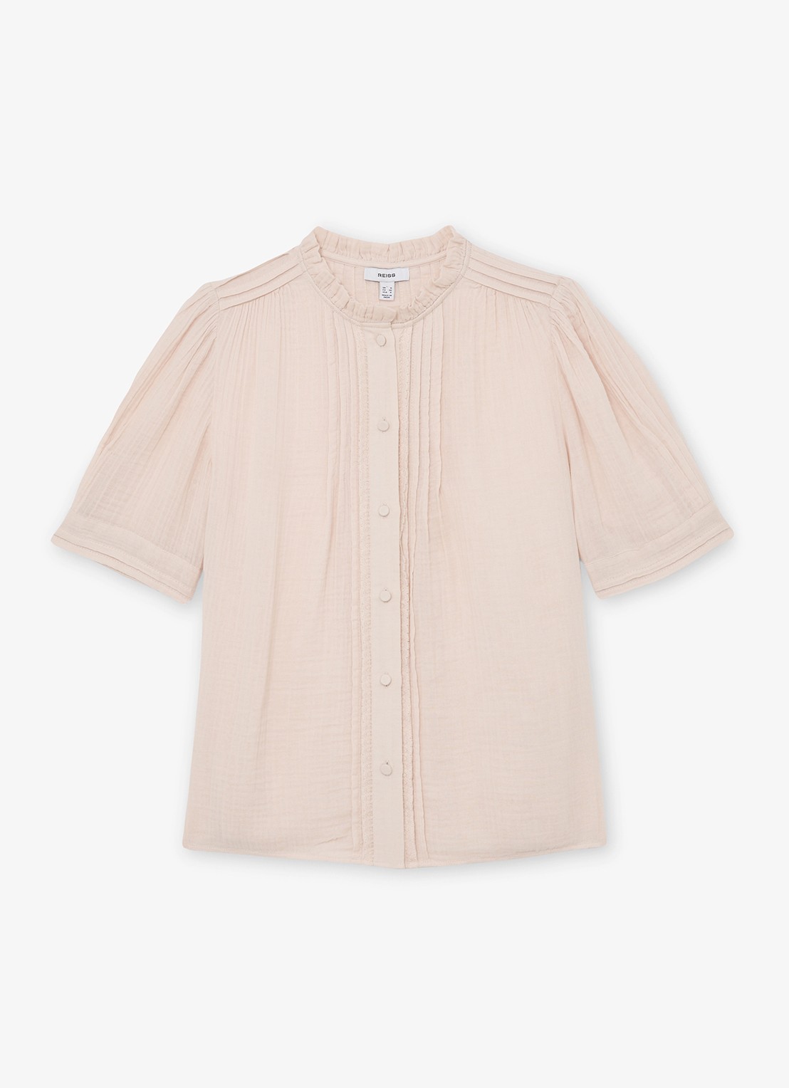 Reiss AURELIA Cotton Cheesecloth Frill-Neck Top - voorkant roze