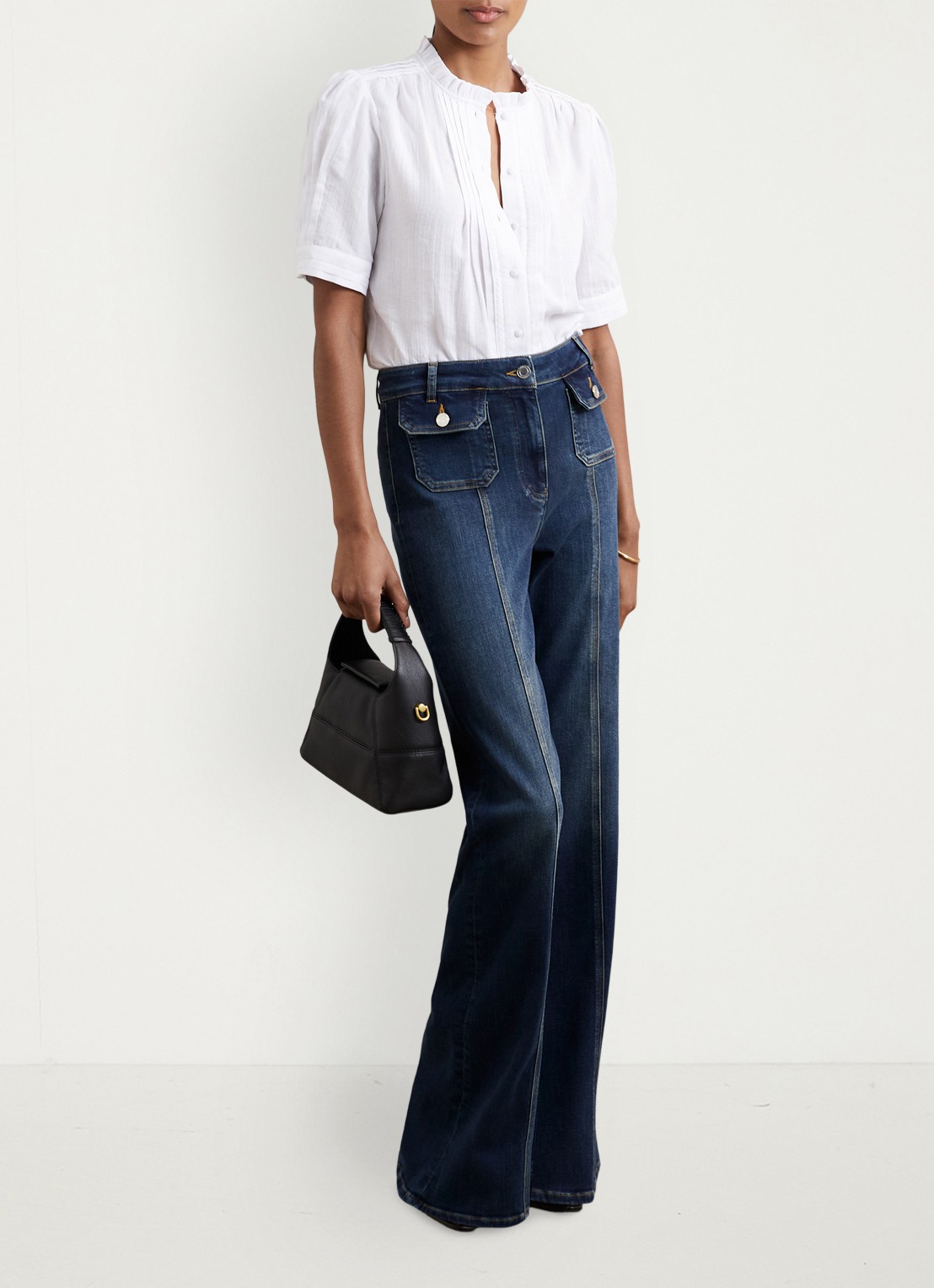 Reiss AURELIA Cotton Cheesecloth Frill-Neck Top - voorkant 2 wit