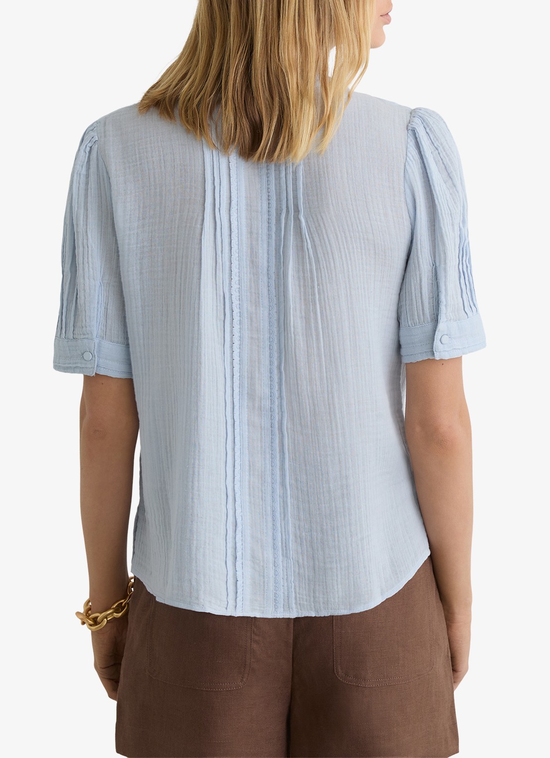 Reiss AURELIA Cotton Cheesecloth Frill-Neck Top - achterkant 7 lichtblauw