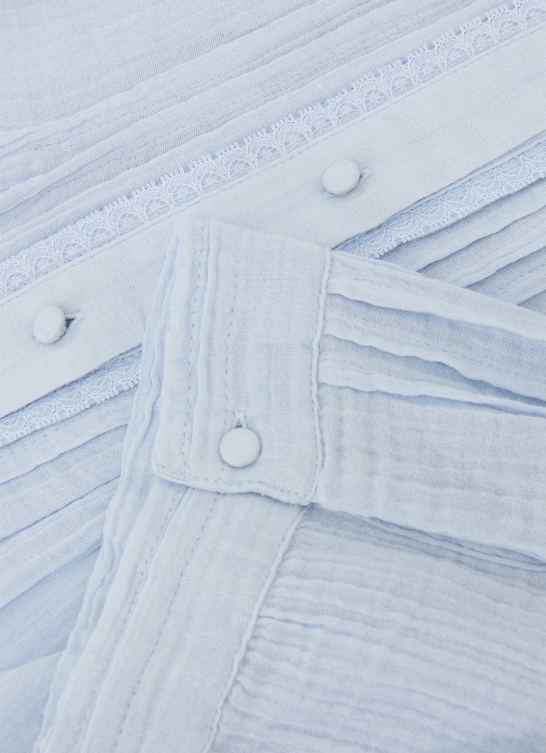 Reiss AURELIA Cotton Cheesecloth Frill-Neck Top - detail 4 lichtblauw