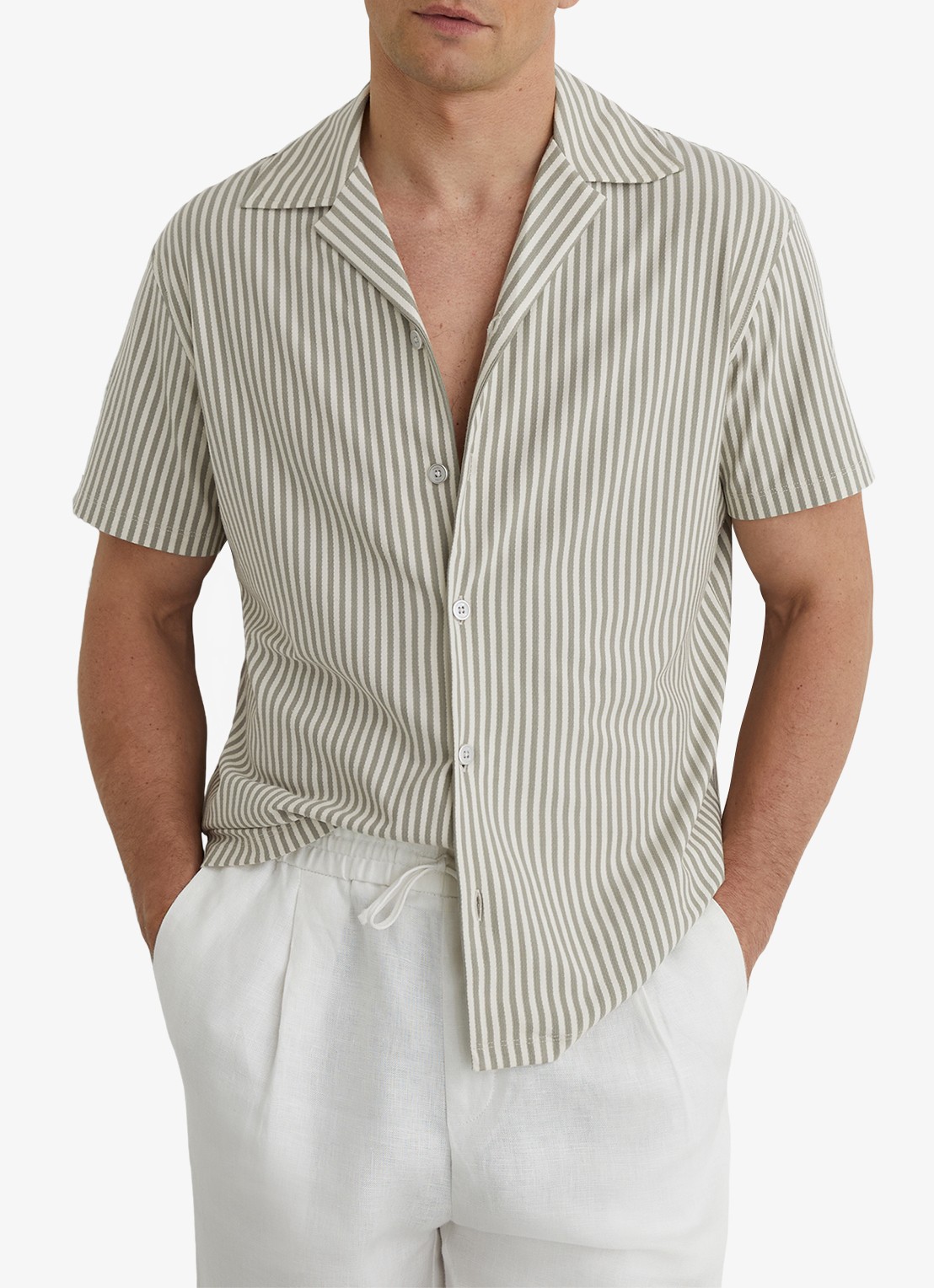 Reiss Aurelia overhemd met streepprint - detail khaki