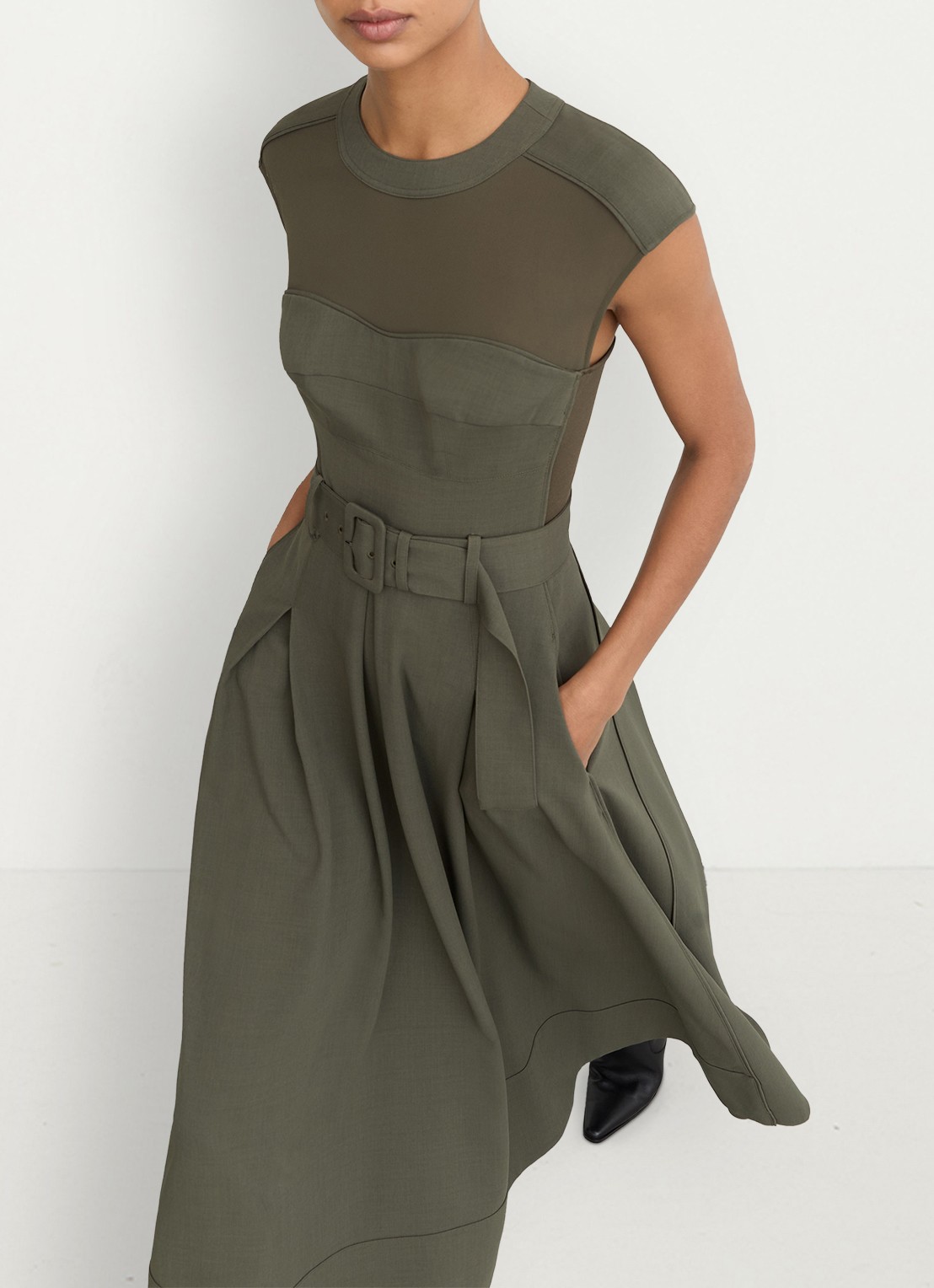 Reiss Ava midi A-lijn jurk met ceintuur - detail 4 groen