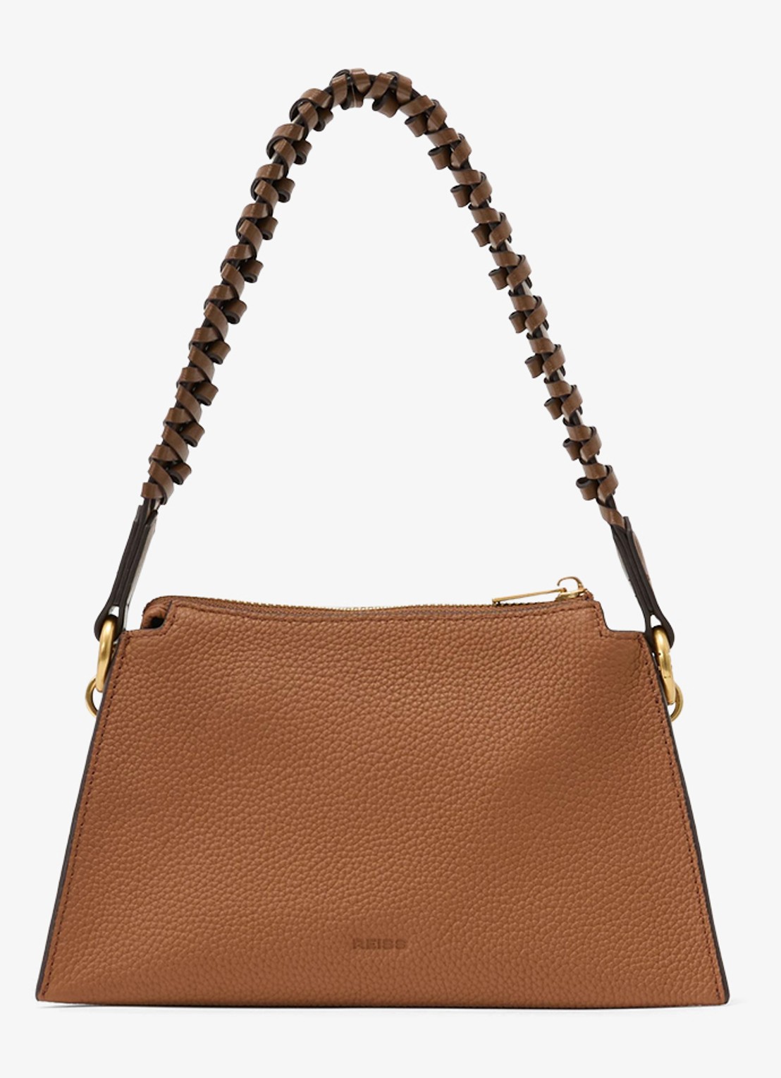 Reiss Avery schoudertas met suède details en crocostructuur - achterkant 7 tan / beige