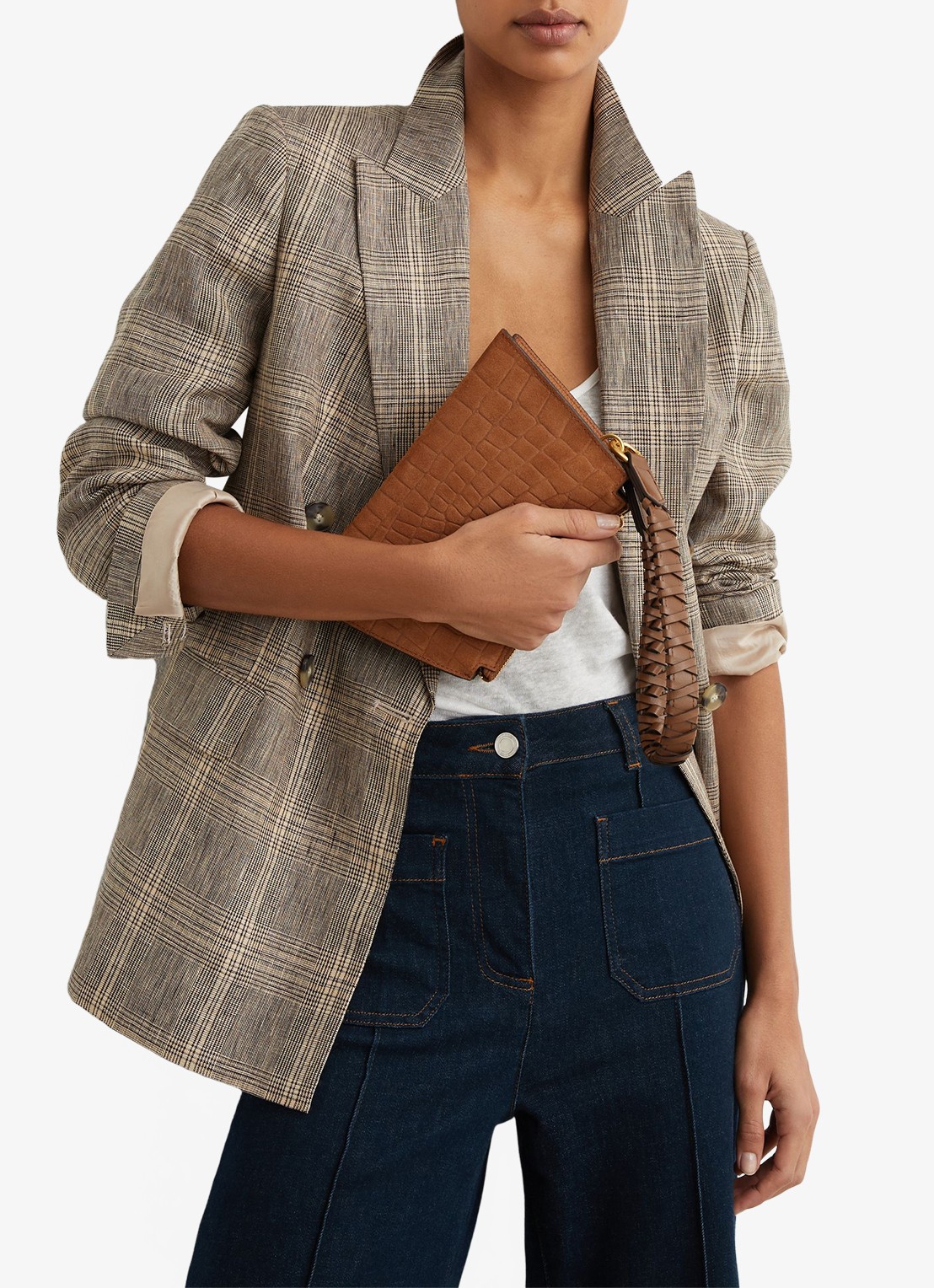 Reiss Avery schoudertas met suède details en crocostructuur - detail 3 tan / beige