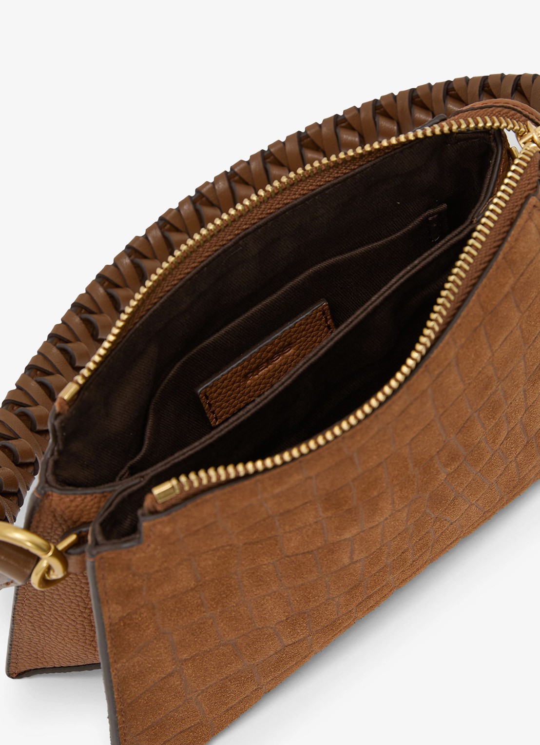 Reiss Avery schoudertas met suède details en crocostructuur - detail 4 tan / beige