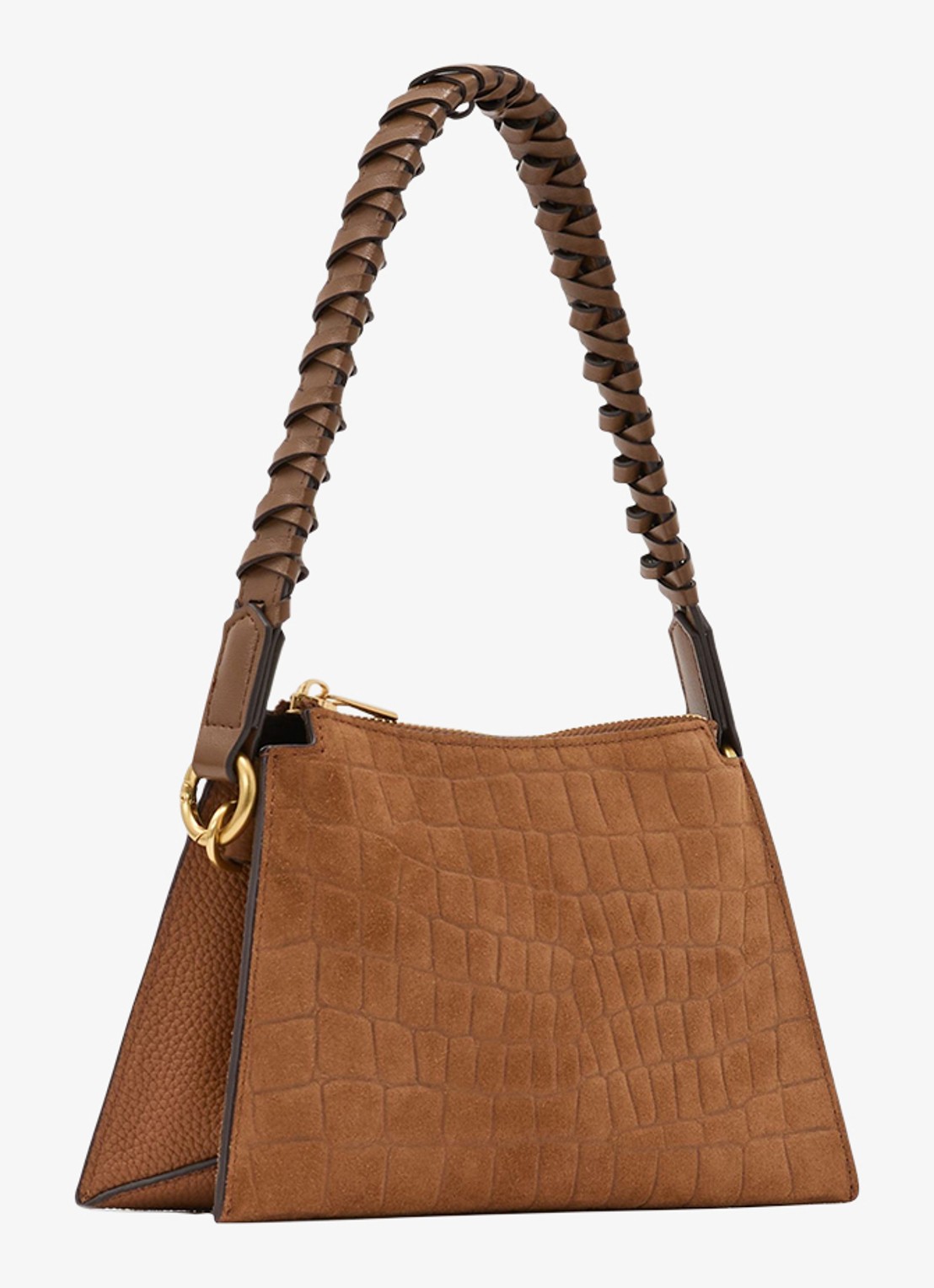 Reiss Avery schoudertas met suède details en crocostructuur - detail 6 tan / beige