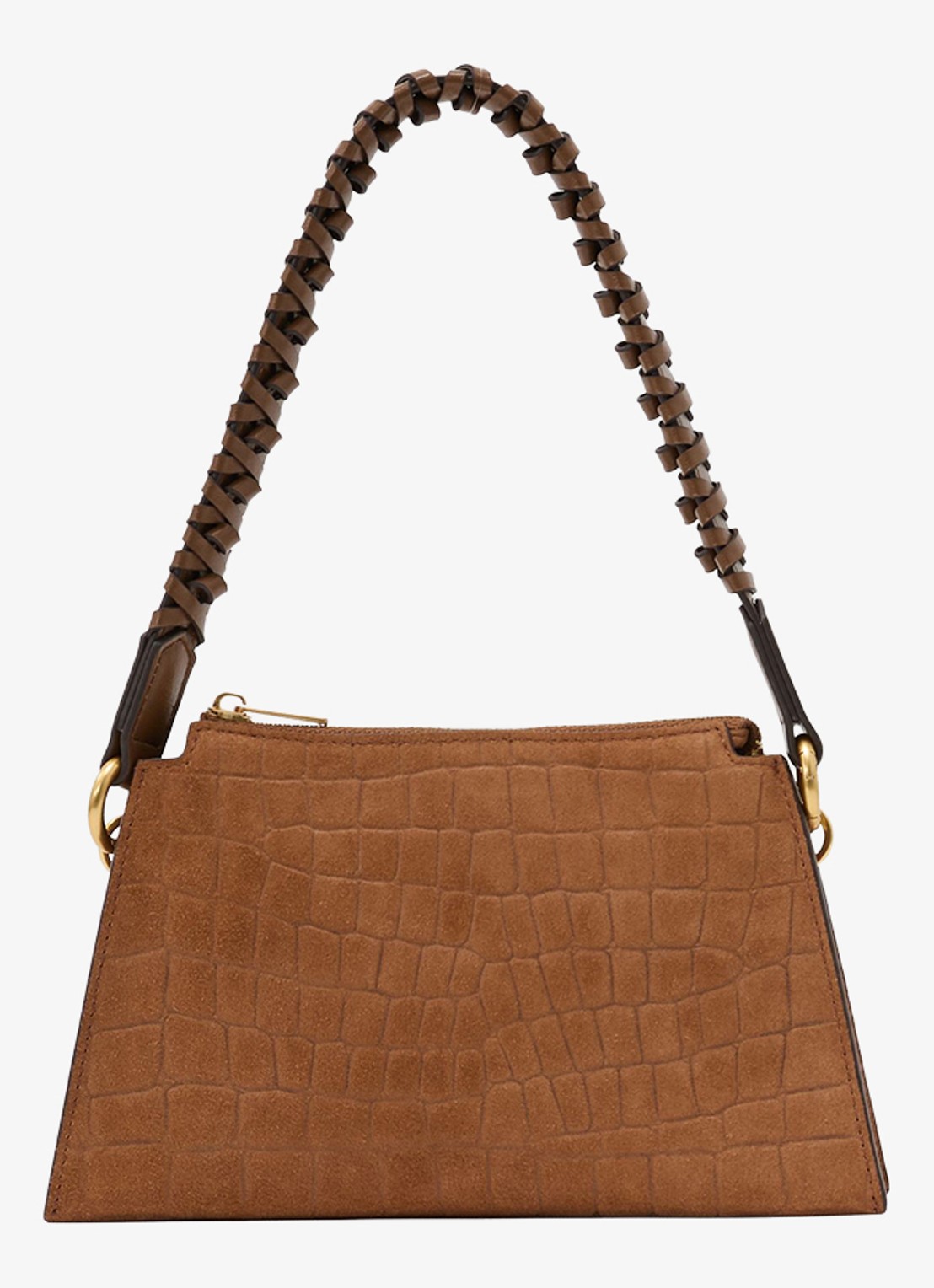 Reiss Avery schoudertas met suède details en crocostructuur - voorkant tan / beige