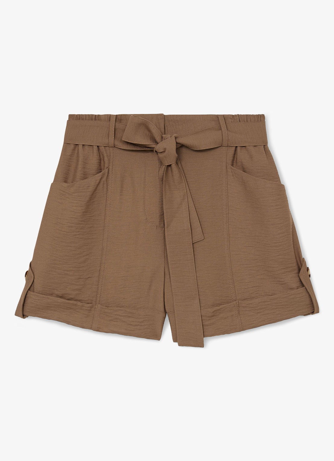 Reiss Avril high waist wide fit krote broek met strikceintuur - voorkant bruin