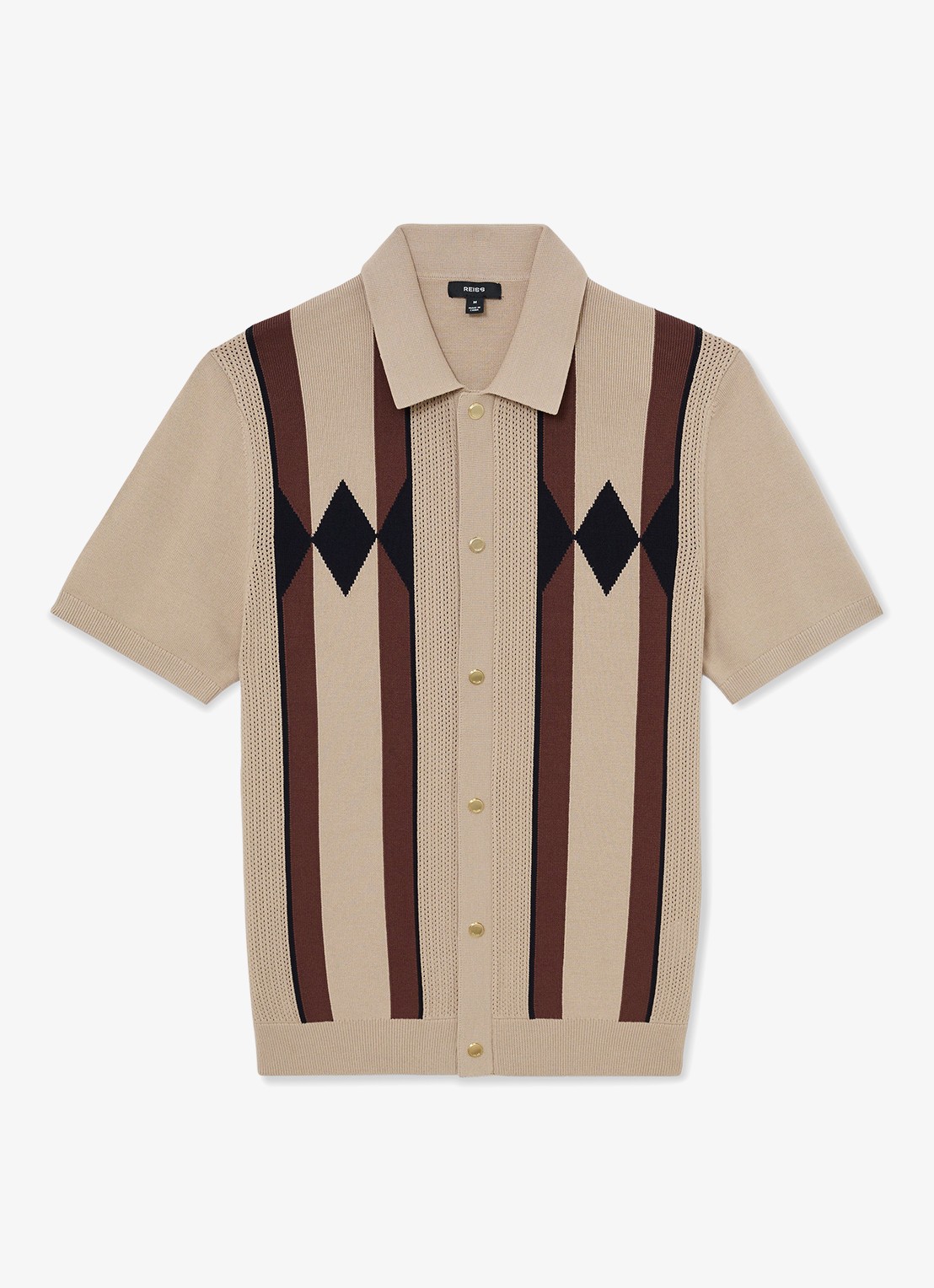 Reiss Axis overhemd met ingebreid patroon - voorkant camel