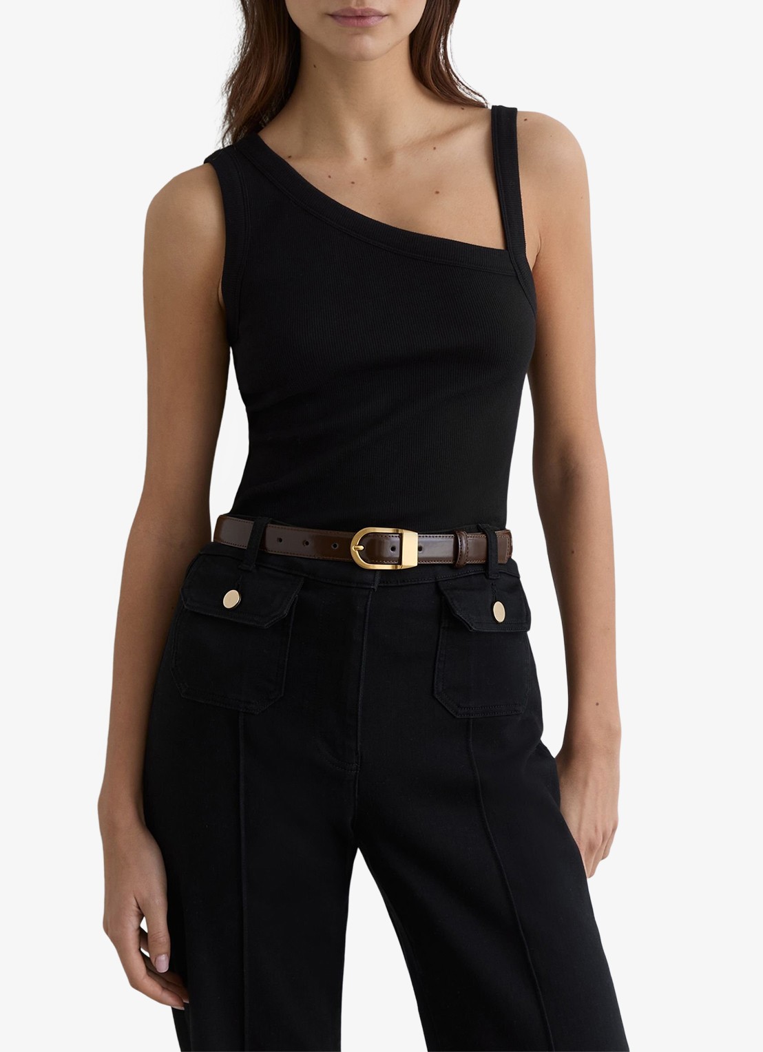 Reiss Aysha ribgebreide top met asymmetrische hals - detail 2 black / zwart