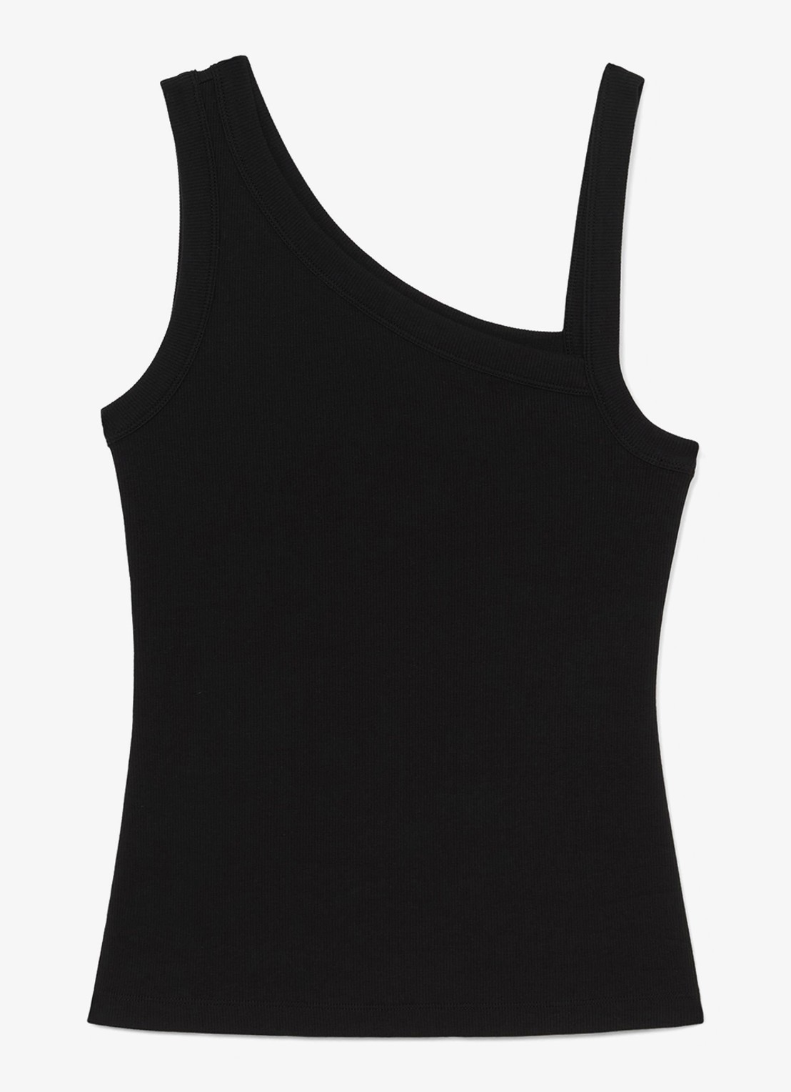 Reiss Aysha ribgebreide top met asymmetrische hals - voorkant 5 black / zwart