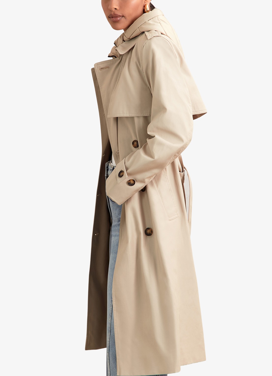 Reiss Azura double-breasted trenchcoat met afneembare capuchon - detail 2 beige