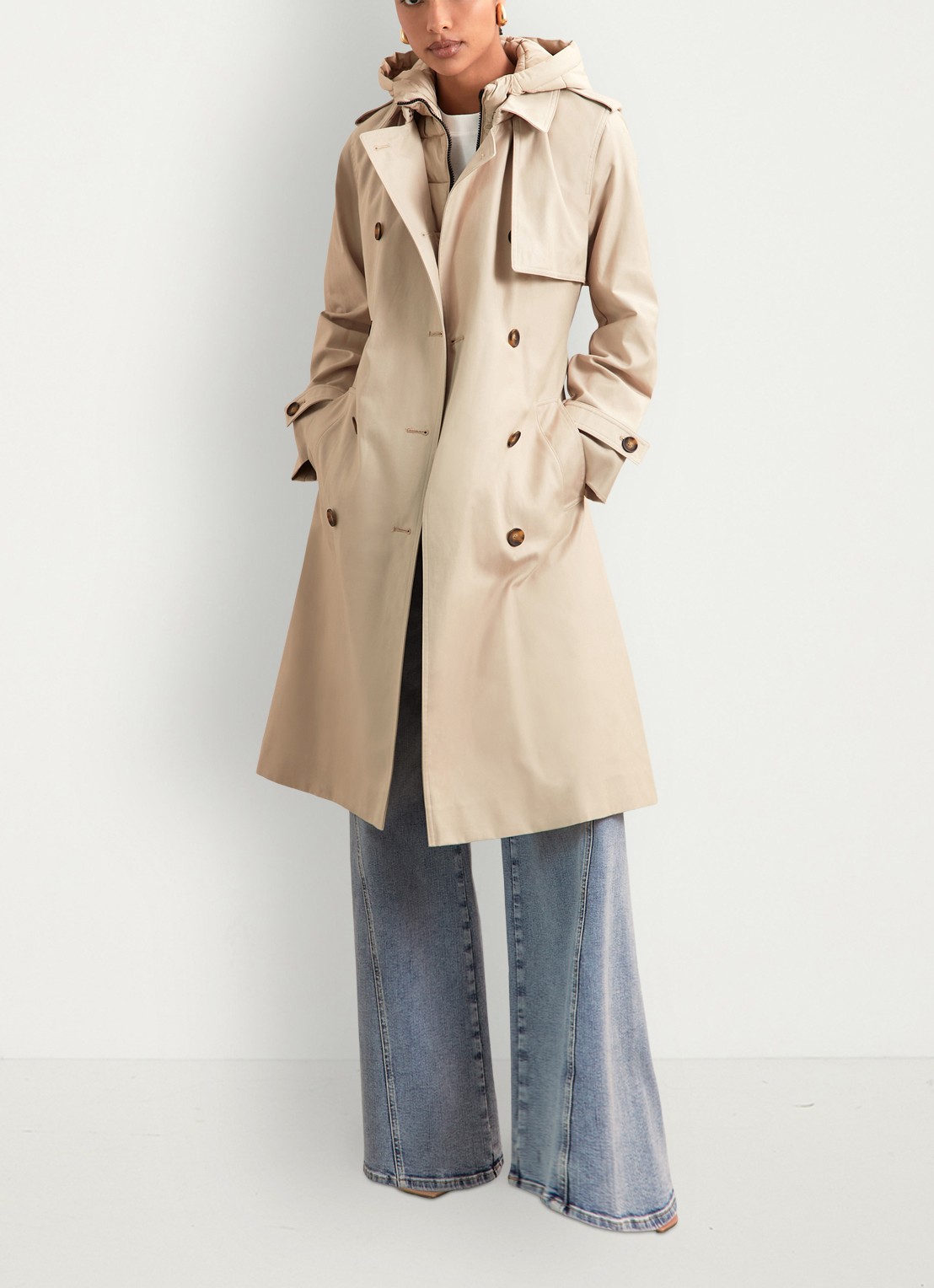Reiss Azura double-breasted trenchcoat met afneembare capuchon - detail 3 beige