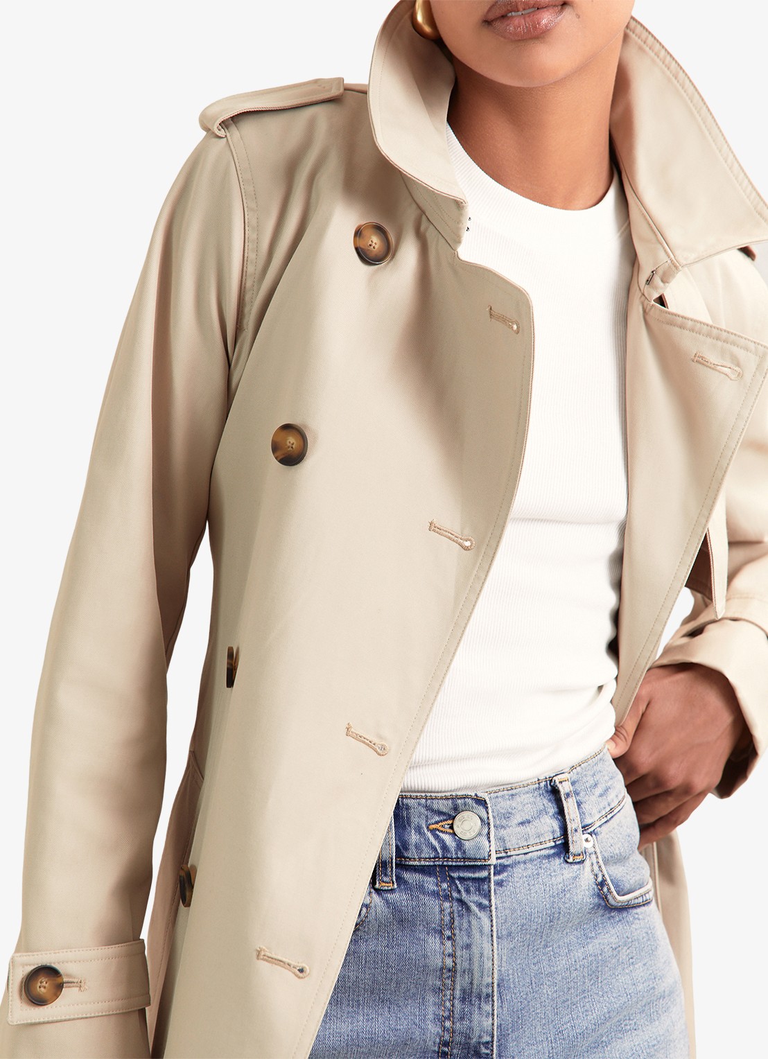 Reiss Azura double-breasted trenchcoat met afneembare capuchon - detail 4 beige