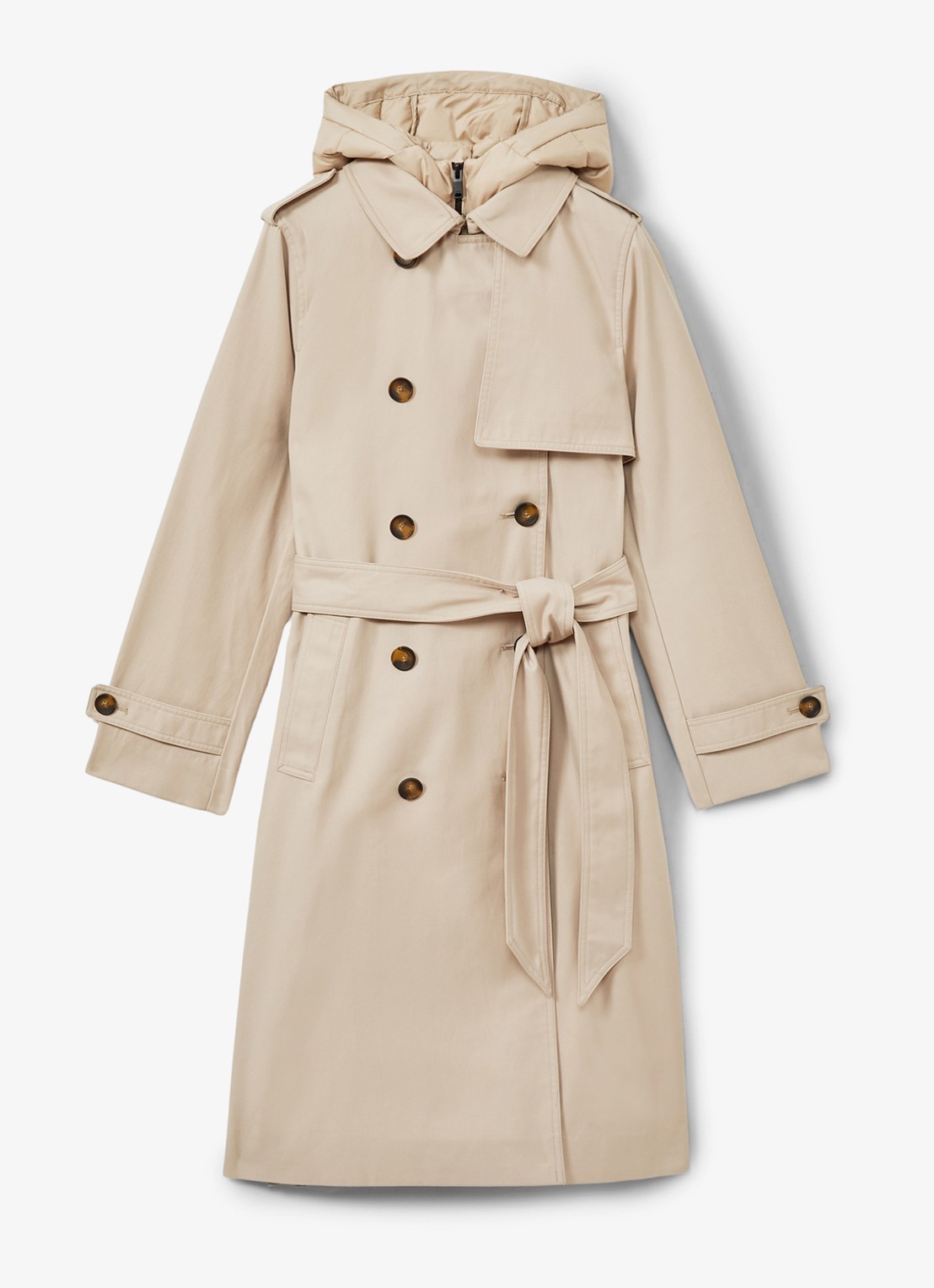 Reiss Azura double-breasted trenchcoat met afneembare capuchon - voorkant 6 beige