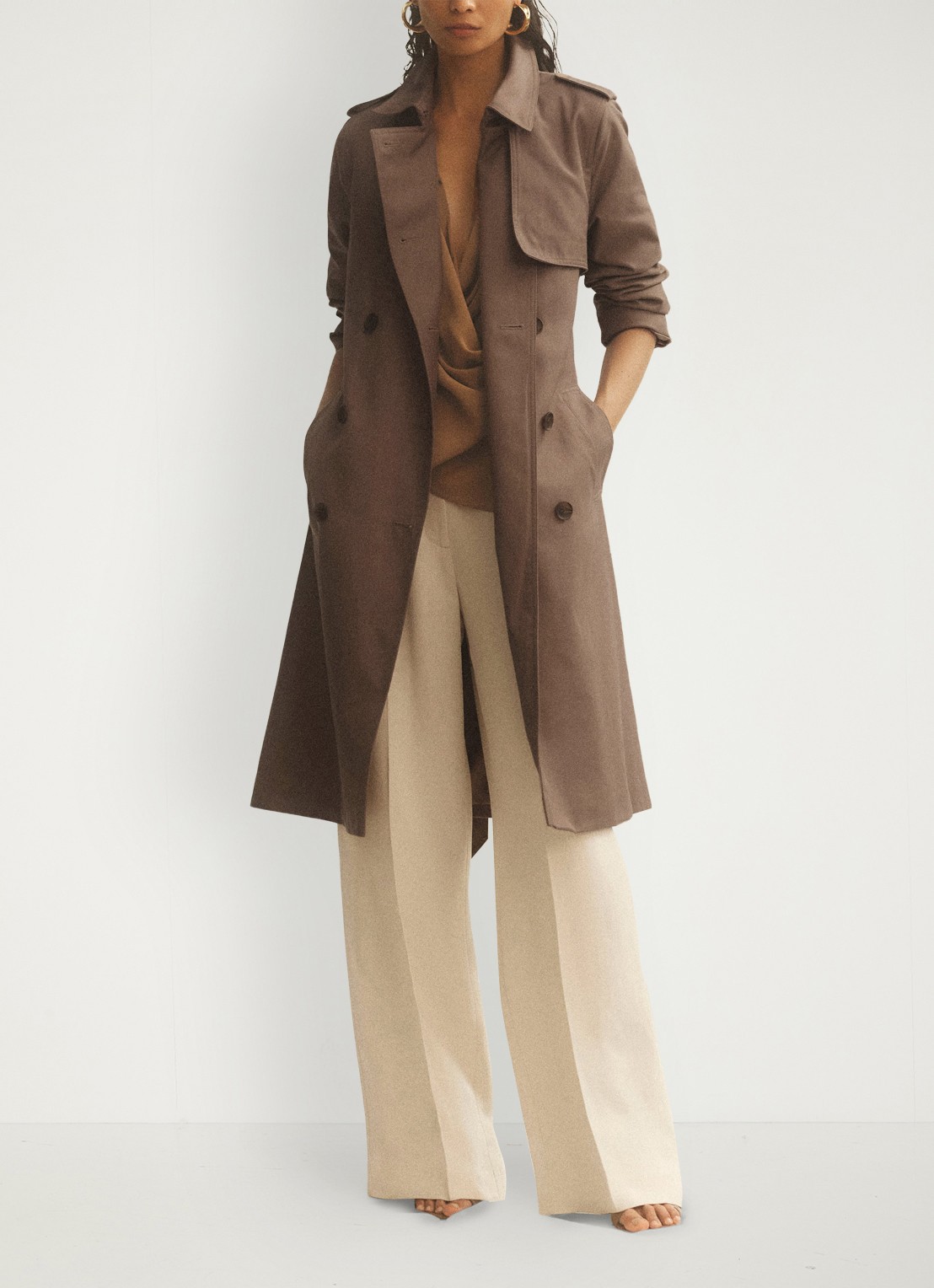 Reiss Azura double-breasted trenchcoat met afneembare capuchon - detail 5 beige