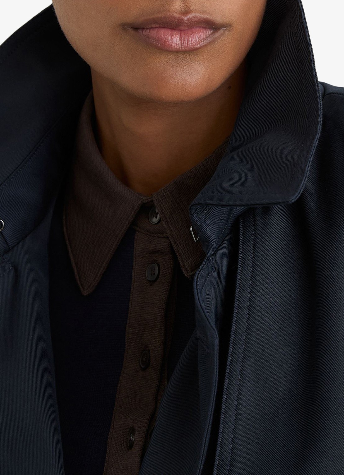 Reiss Azura double-breasted trenchcoat met afneembare capuchon - detail 5 donkerblauw