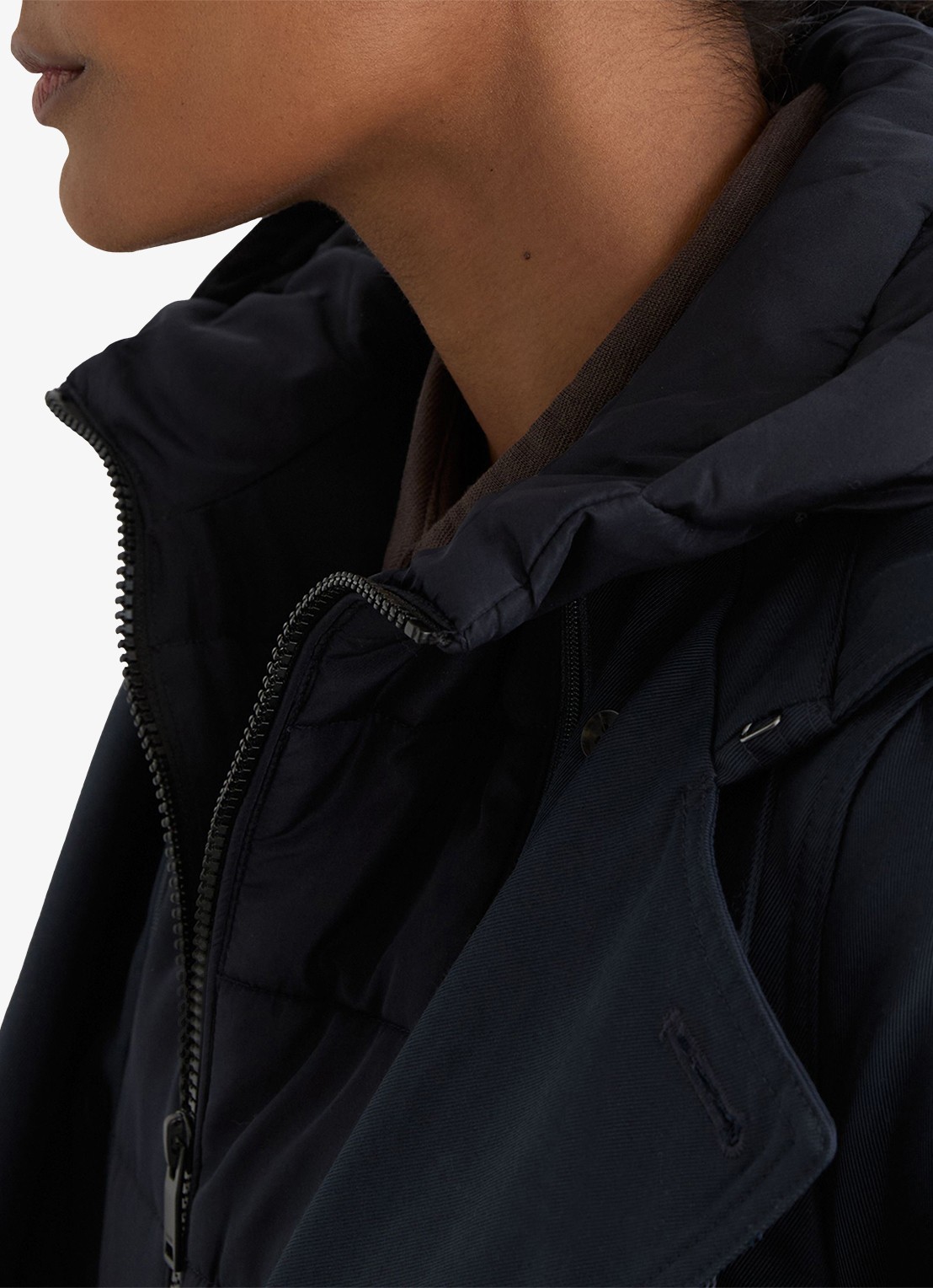 Reiss Azura double-breasted trenchcoat met afneembare capuchon - detail 6 donkerblauw