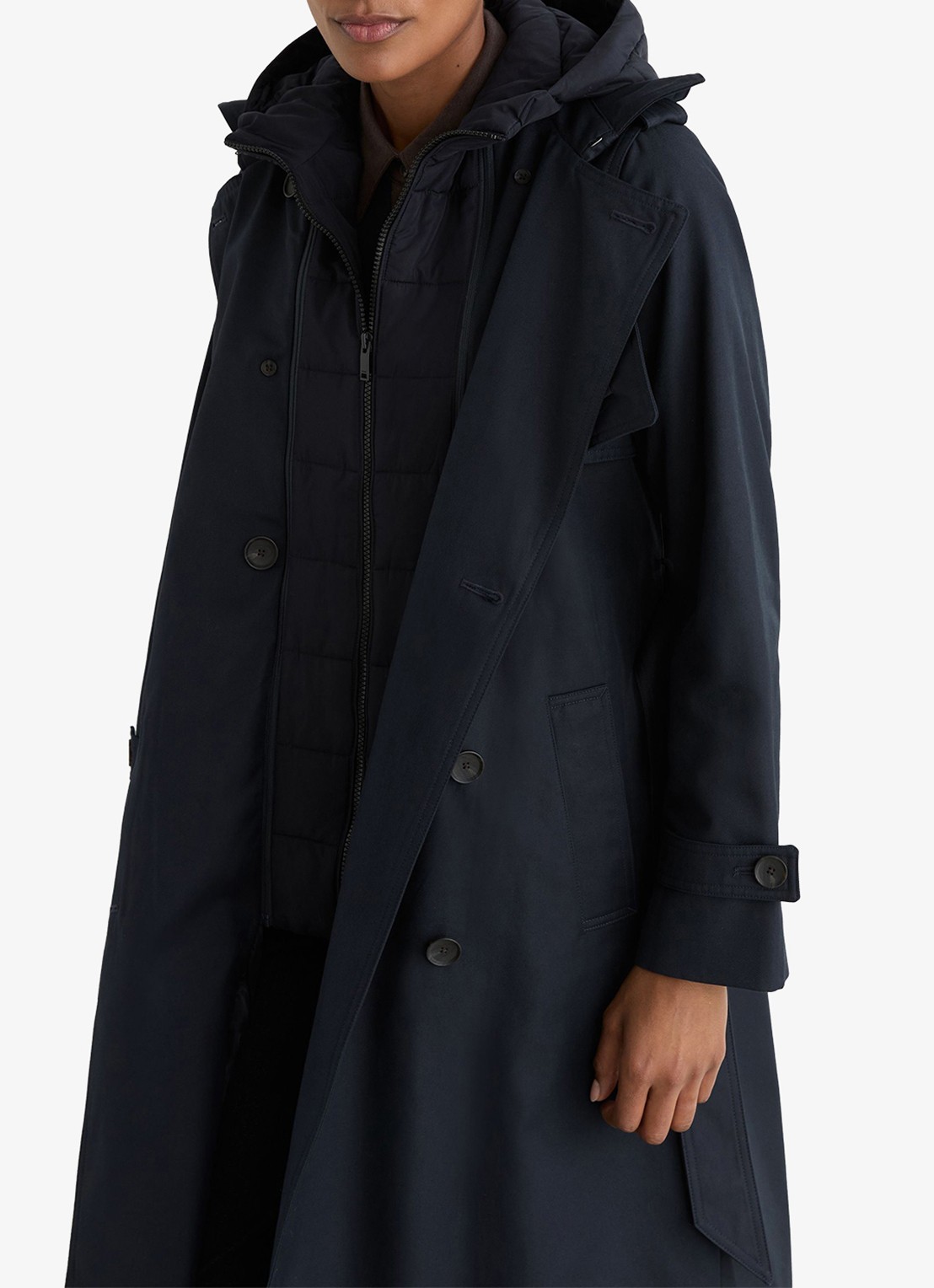 Reiss Azura double-breasted trenchcoat met afneembare capuchon - detail 7 donkerblauw