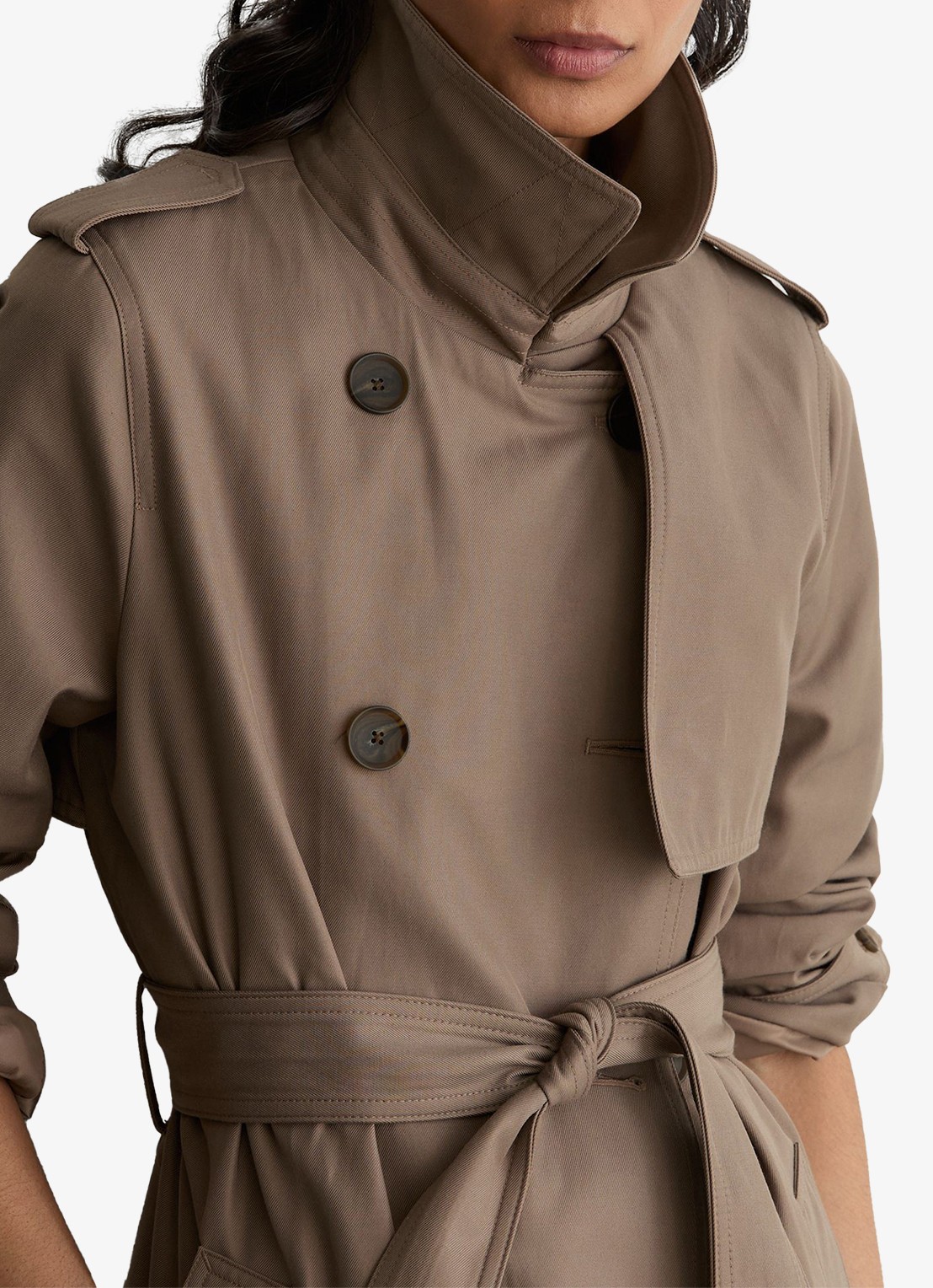 Reiss Azura Trenchcoat met ceintuur en afneembare capuchon - detail 4 beige