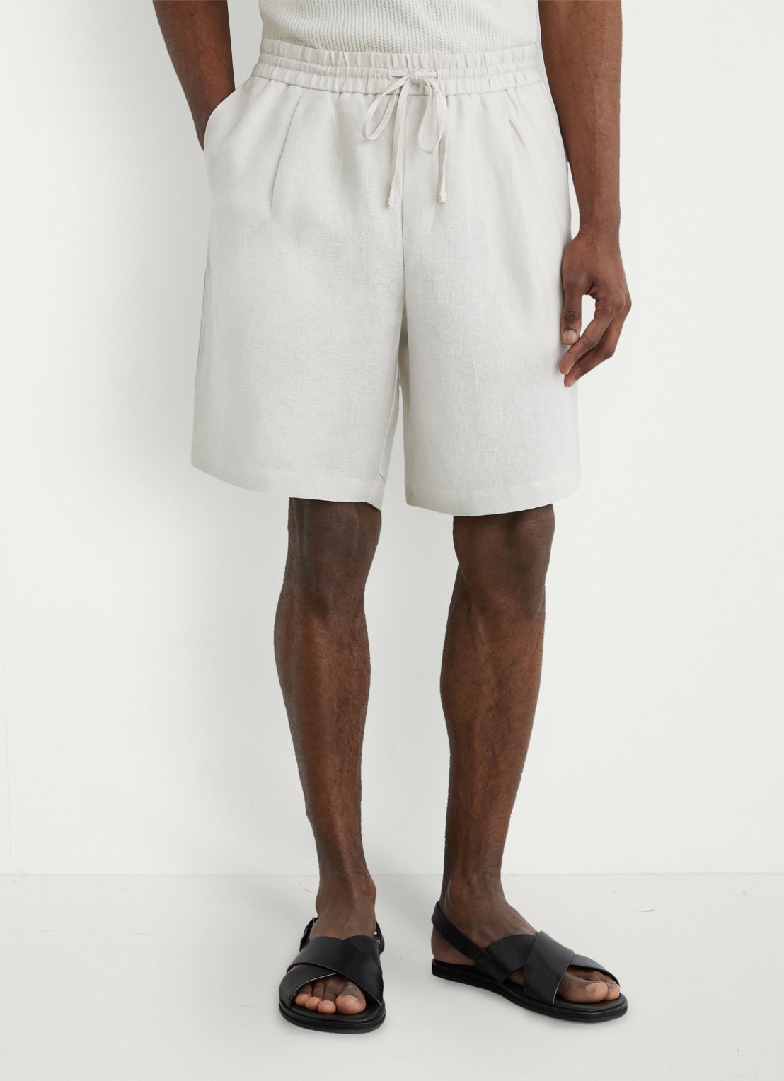 Reiss Barges straight fit korte broek van linnen - detail 4 stone / beige