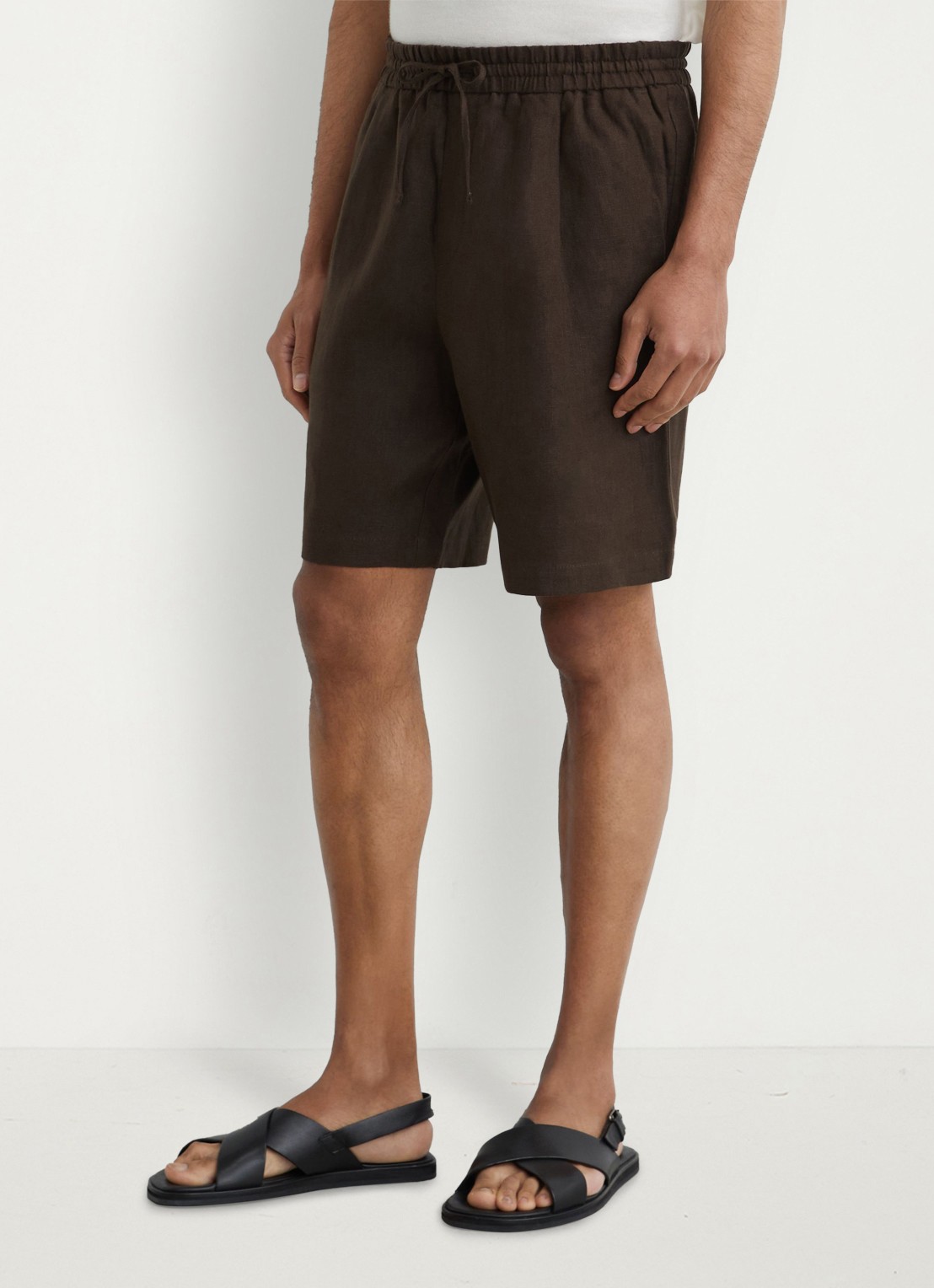 Reiss Barges straight fit korte broek van linnen - detail 4 chocoladebruin