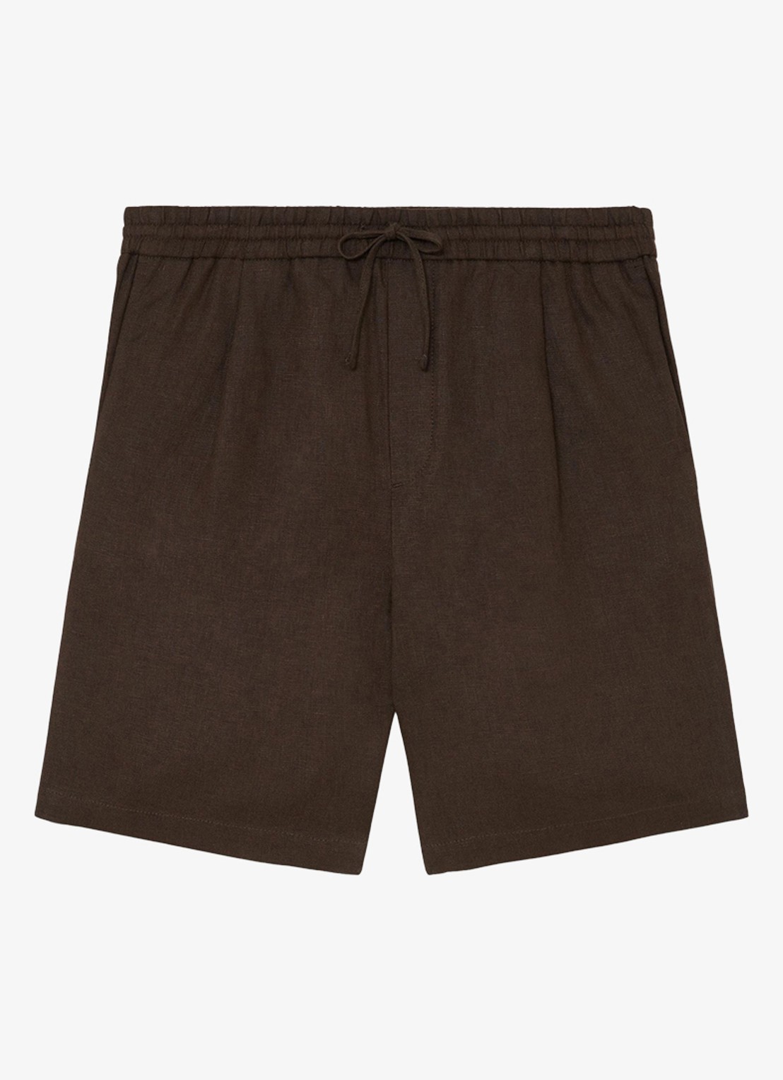 Reiss Barges straight fit korte broek van linnen - voorkant chocoladebruin