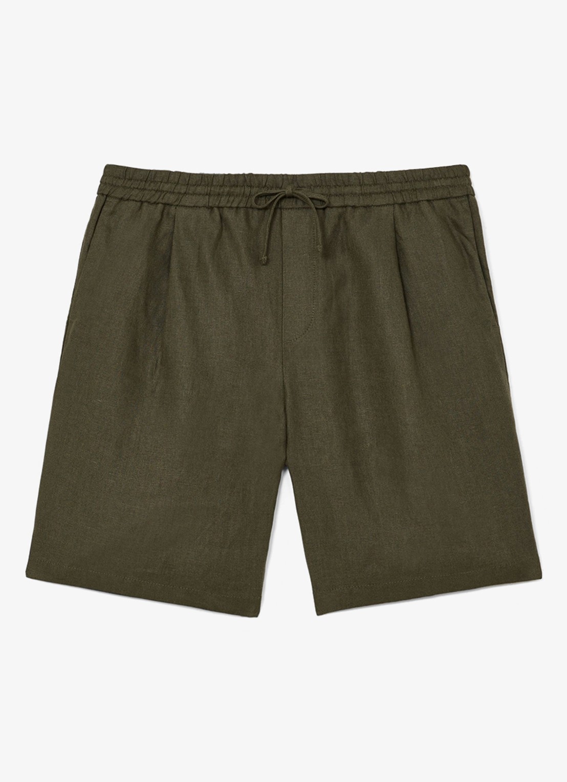 Reiss Barges straight fit korte broek van linnen - voorkant groen