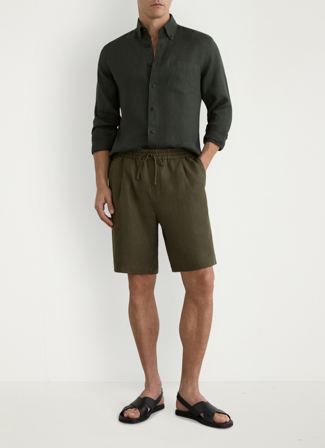 Reiss Barges straight fit korte broek van linnen - voorkant 2 groen
