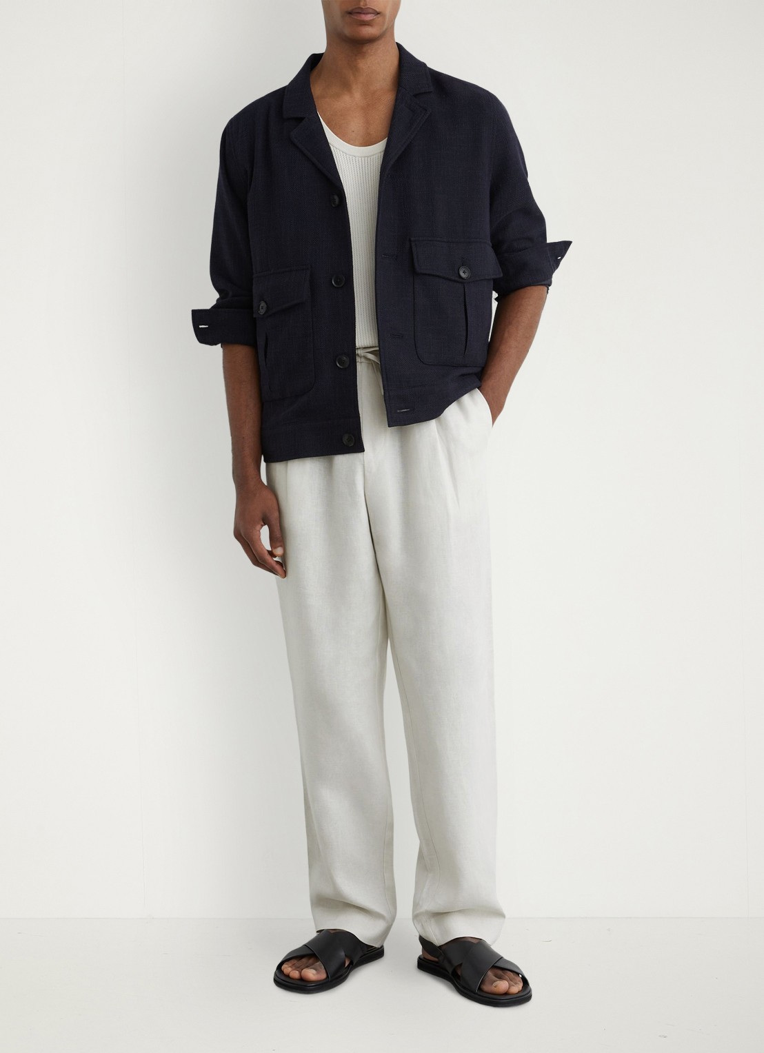 Reiss Barges straight fit pantalon van linnen - voorkant 5 stone / beige