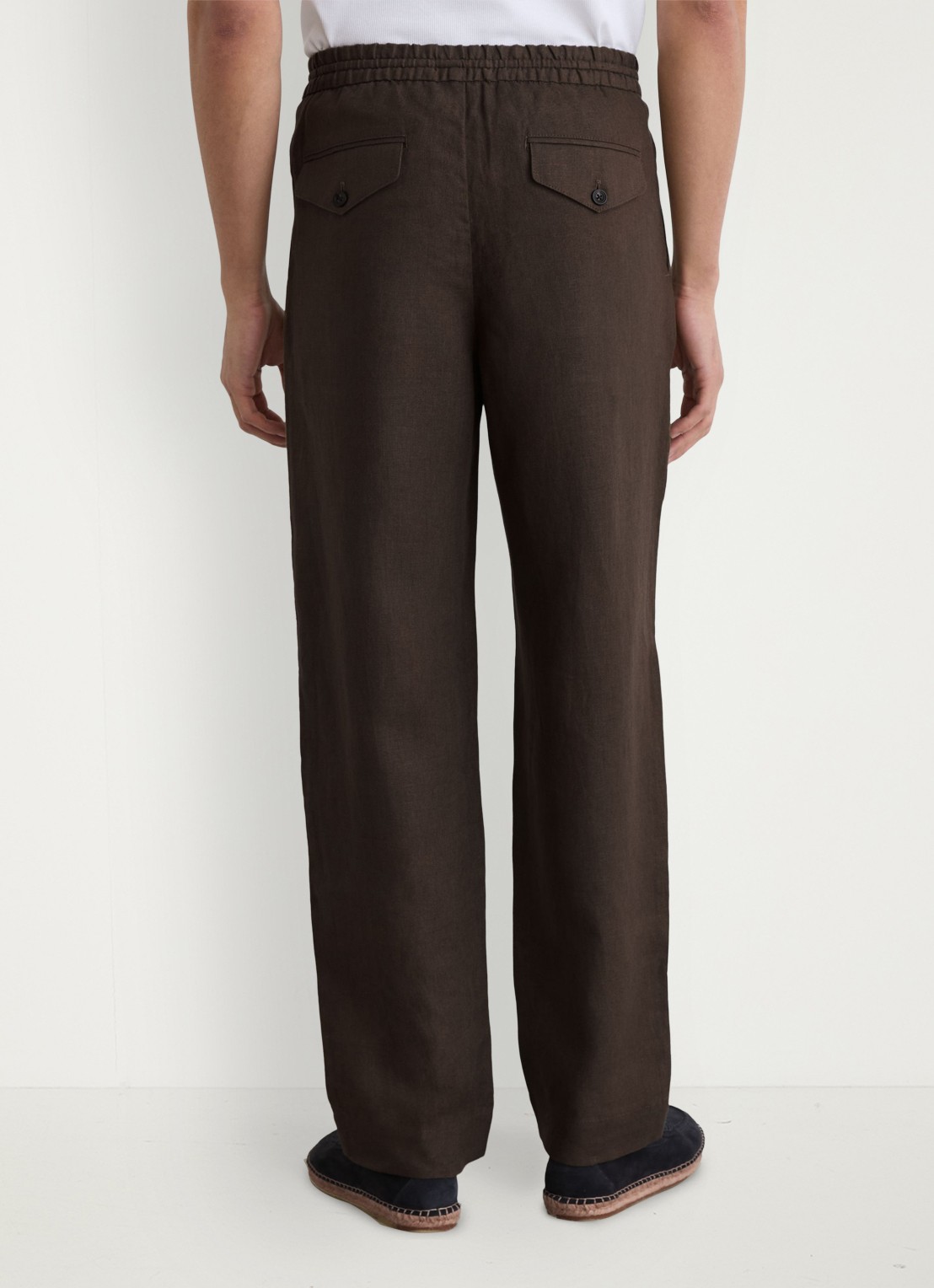 Reiss Barges straight fit pantalon van linnen - achterkant chocoladebruin