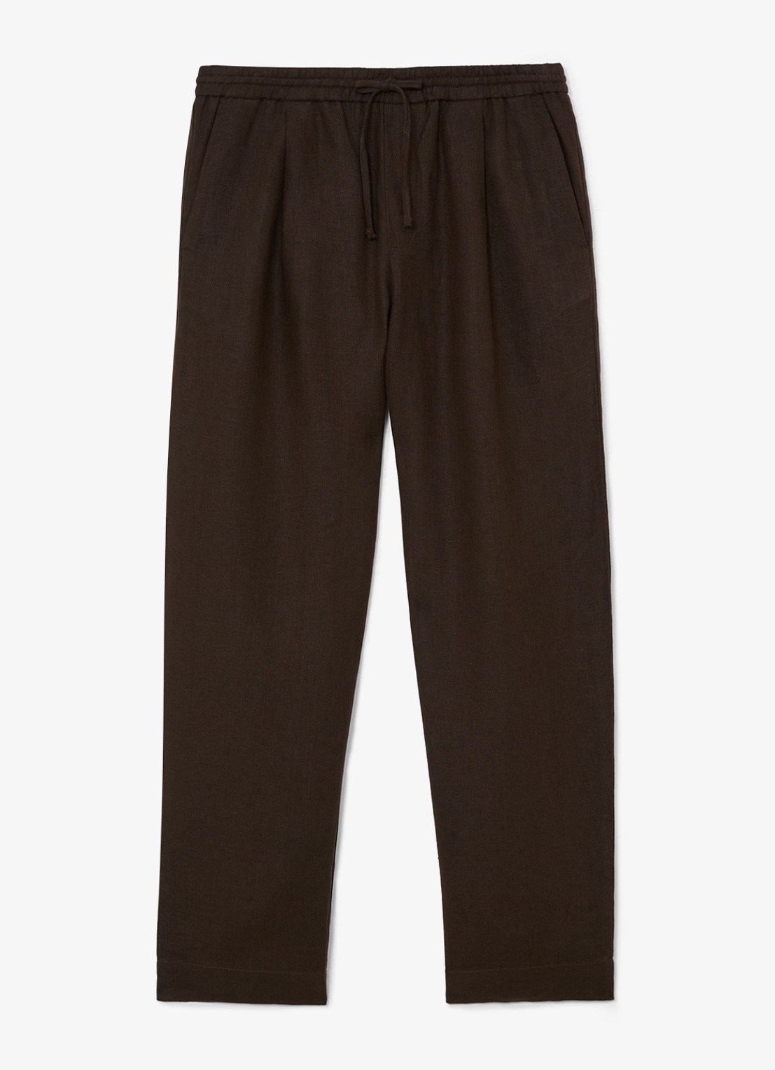 Reiss Barges straight fit pantalon van linnen - voorkant 2 chocoladebruin