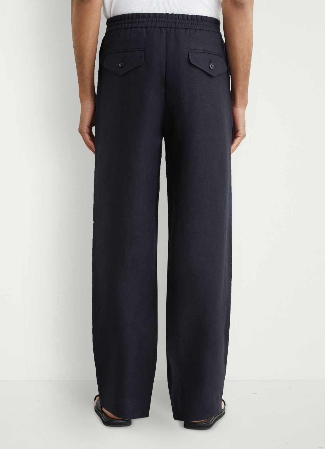 Reiss Barges straight fit pantalon van linnen - achterkant 3 navy / blauw