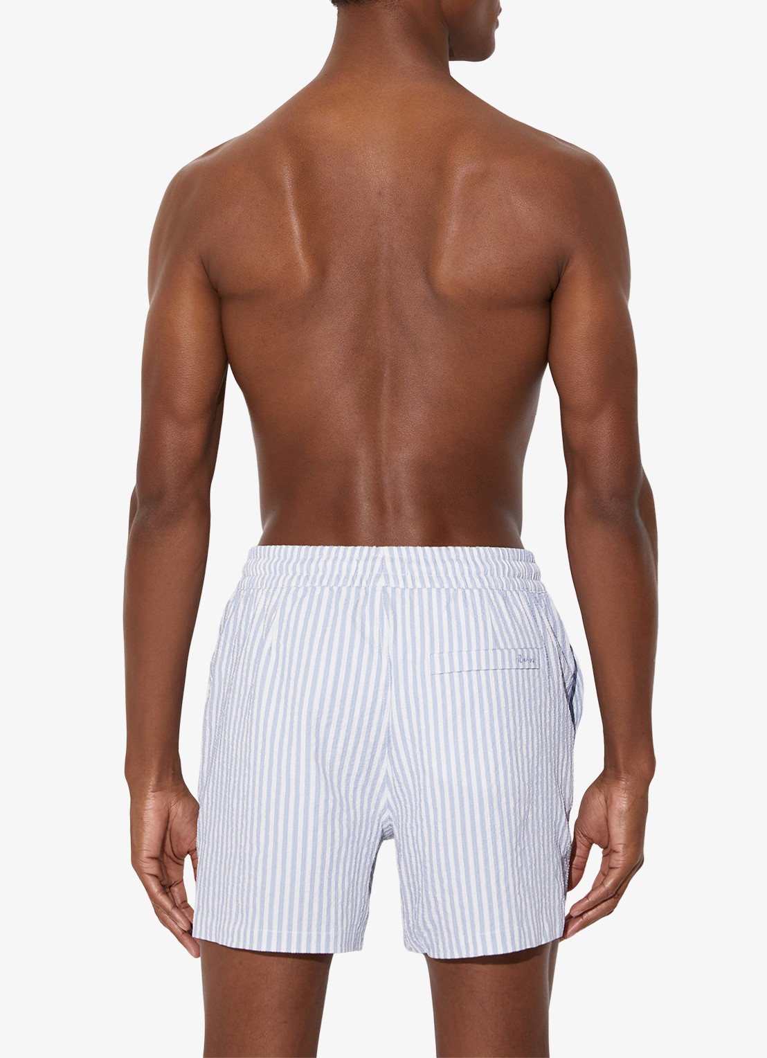 Reiss Bay Seesucker zwemshort met streepprint  - achterkant lichtblauw