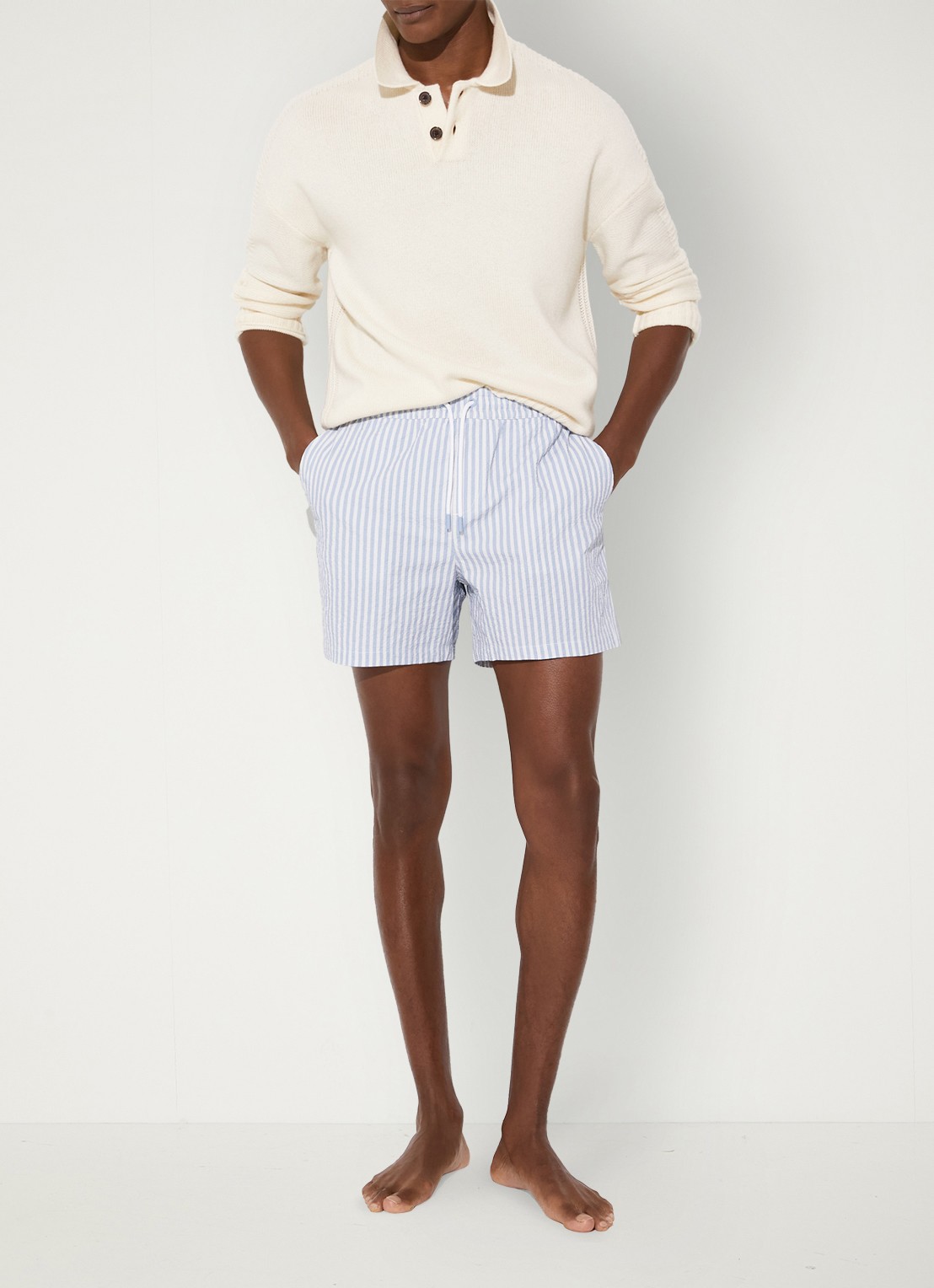 Reiss Bay Seesucker zwemshort met streepprint  - voorkant 3 lichtblauw
