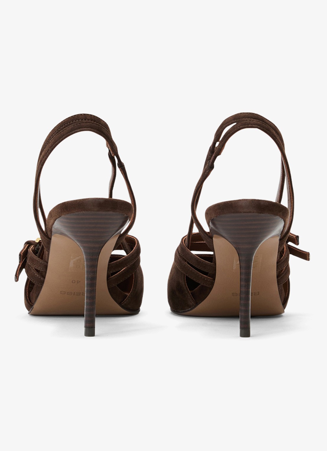 Reiss Beatrice sling-back van suède - achterkant 3 chocoladebruin