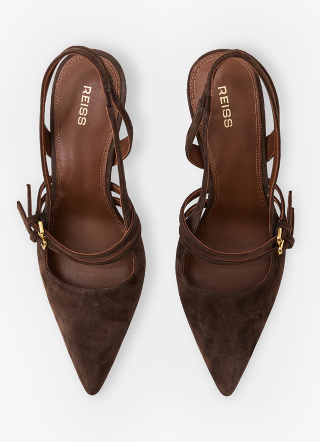 Reiss Beatrice sling-back van suède - detail 4 chocoladebruin
