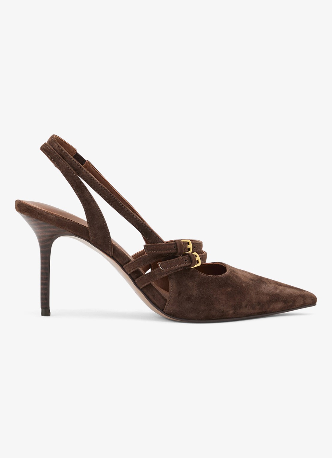 Reiss Beatrice sling-back van suède - voorkant chocoladebruin