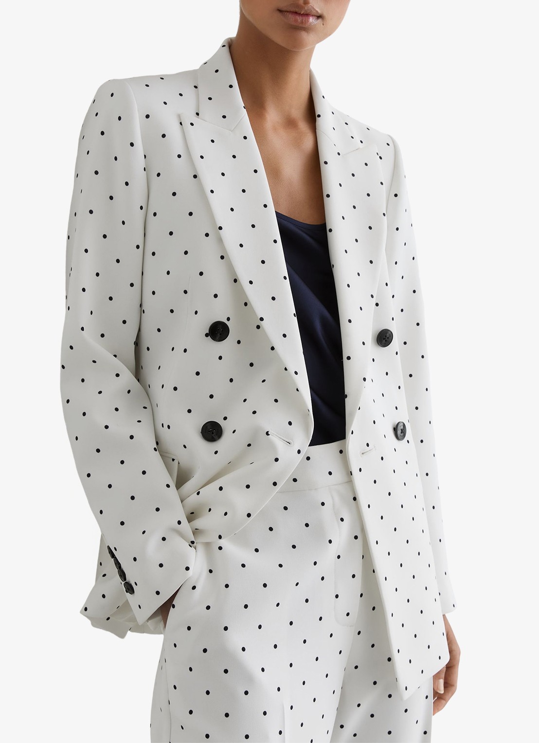 Reiss Beatrix double-breasted blazer met stippenprint - detail 4 wit