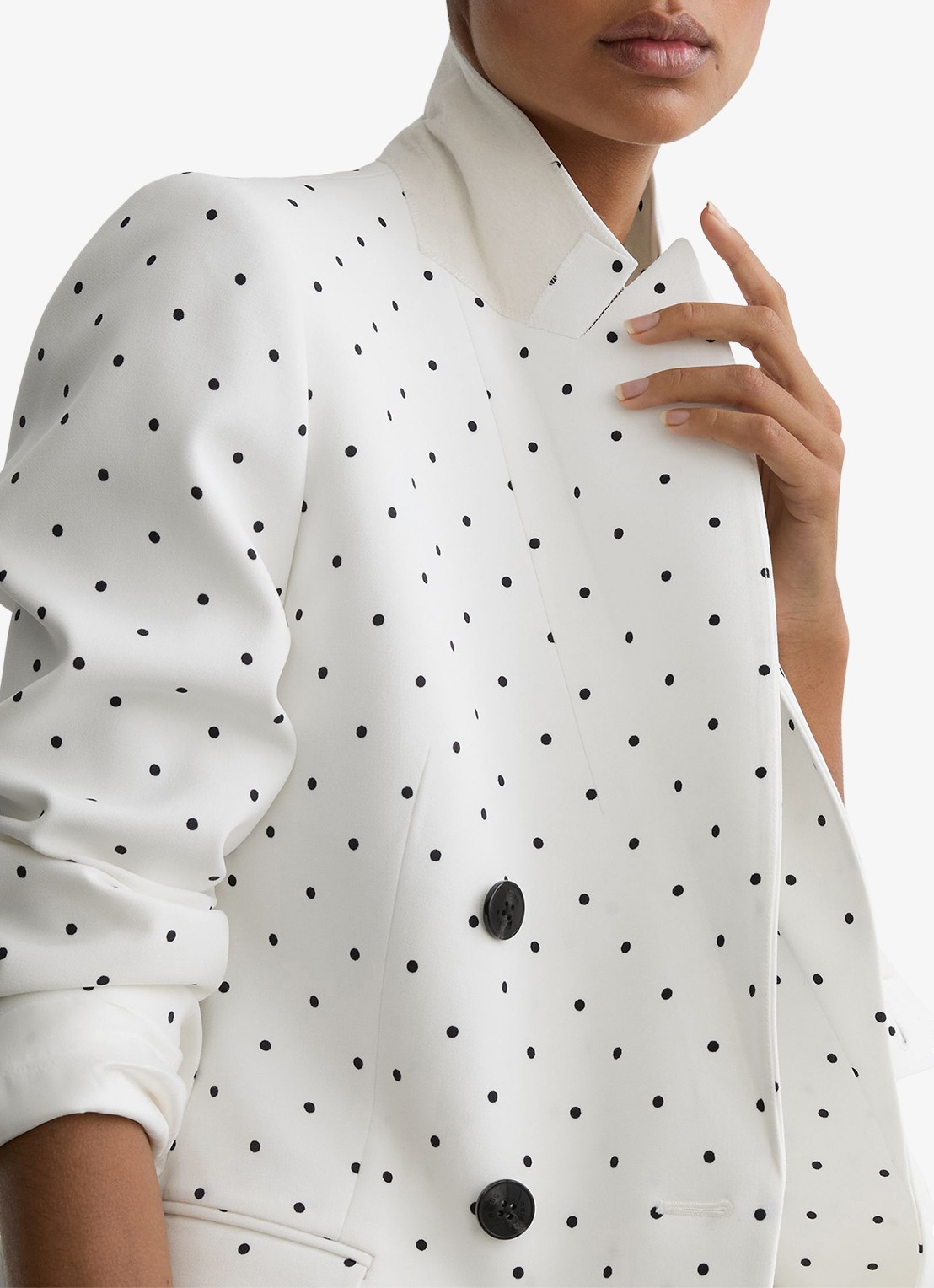 Reiss Beatrix double-breasted blazer met stippenprint - detail 5 wit