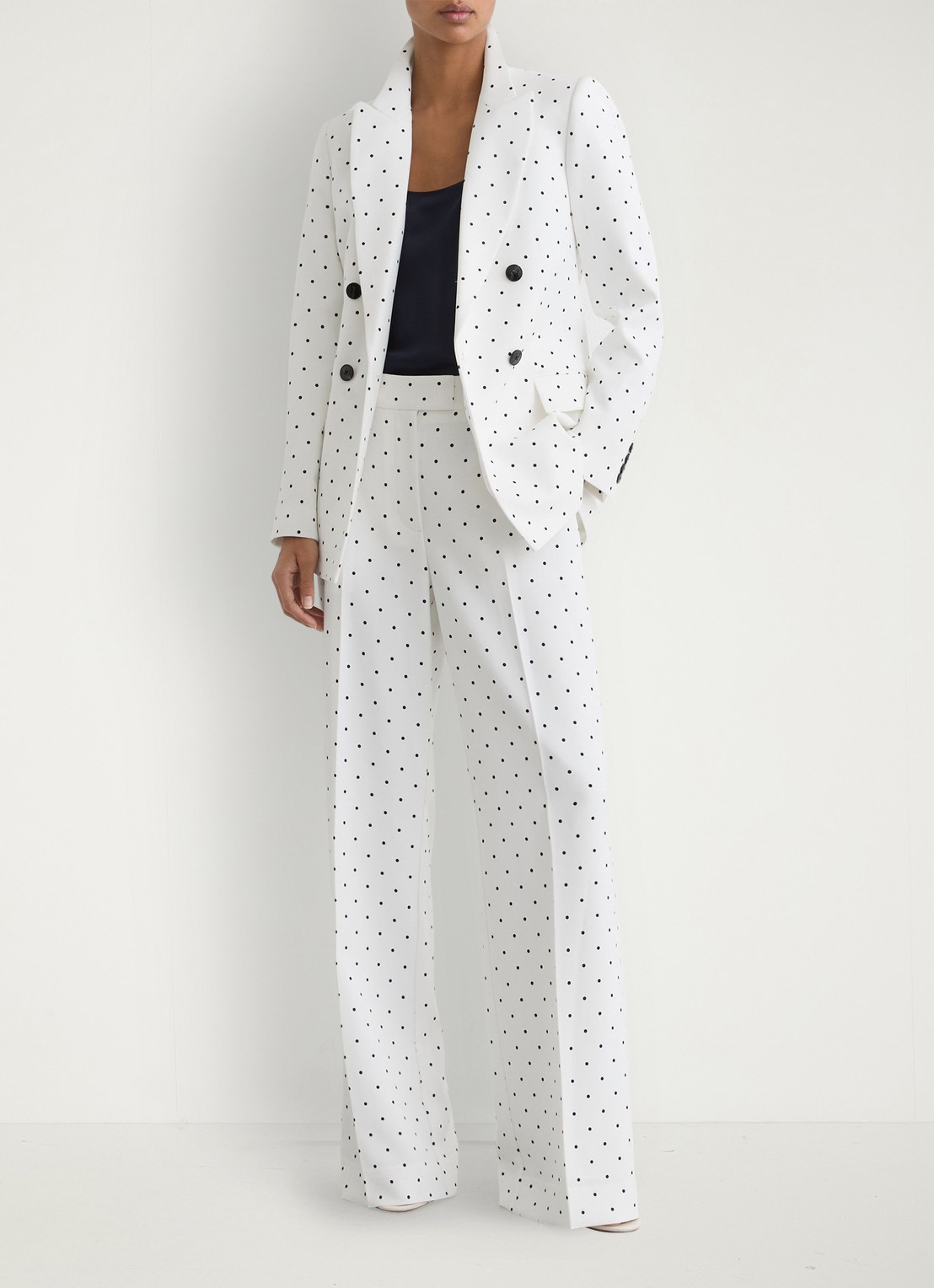 Reiss Beatrix double-breasted blazer met stippenprint - voorkant 2 wit