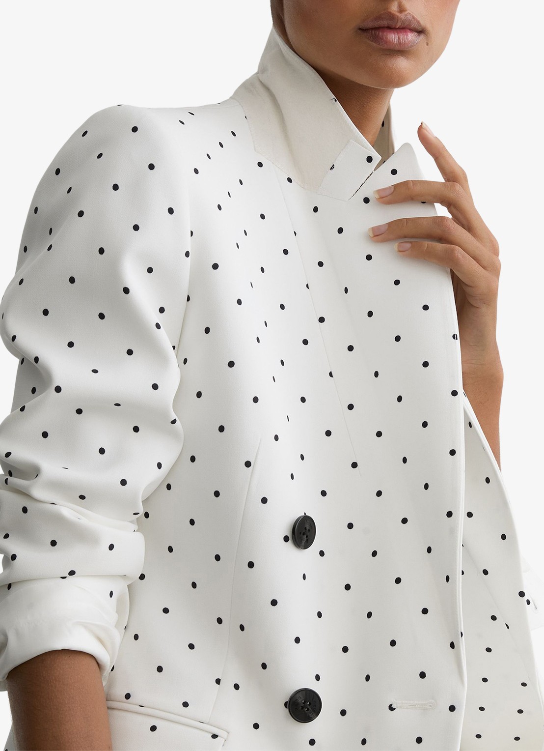 Reiss Beatrix double-breasted blazer met stippenprint - detail 4 wit