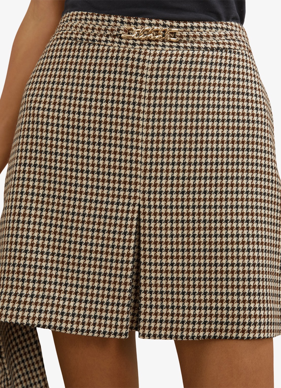 Reiss Beatrix minirok in wolblend met pied-de-poule dessin  - detail 5 beige