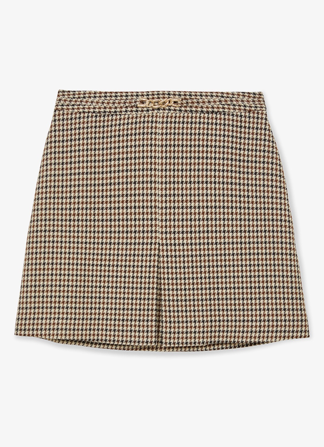 Reiss Beatrix minirok in wolblend met pied-de-poule dessin  - voorkant 2 beige
