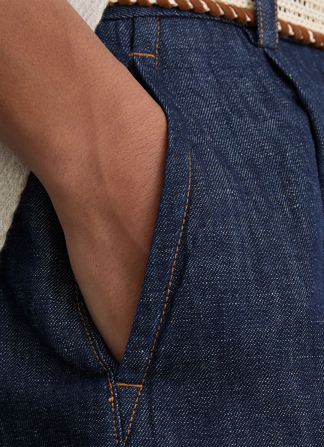 Reiss Beau high waist wide fit korte broek met ceintuur - detail 4 indigo