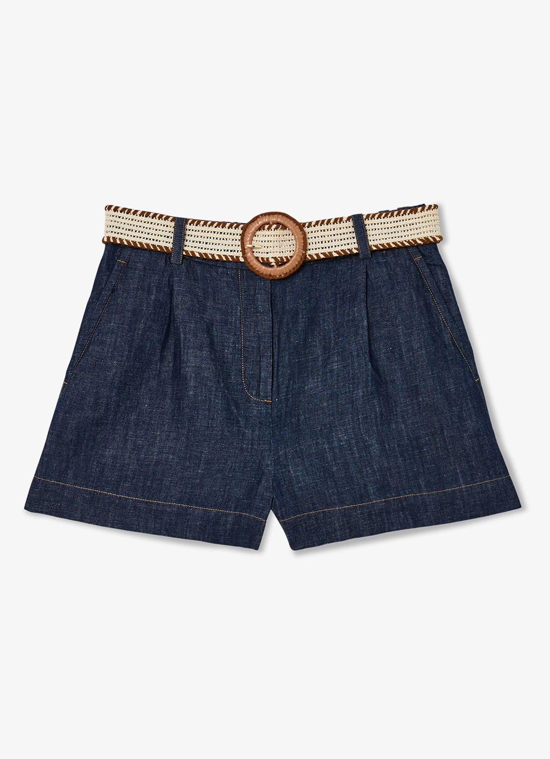 Reiss Beau high waist wide fit korte broek met ceintuur - voorkant indigo