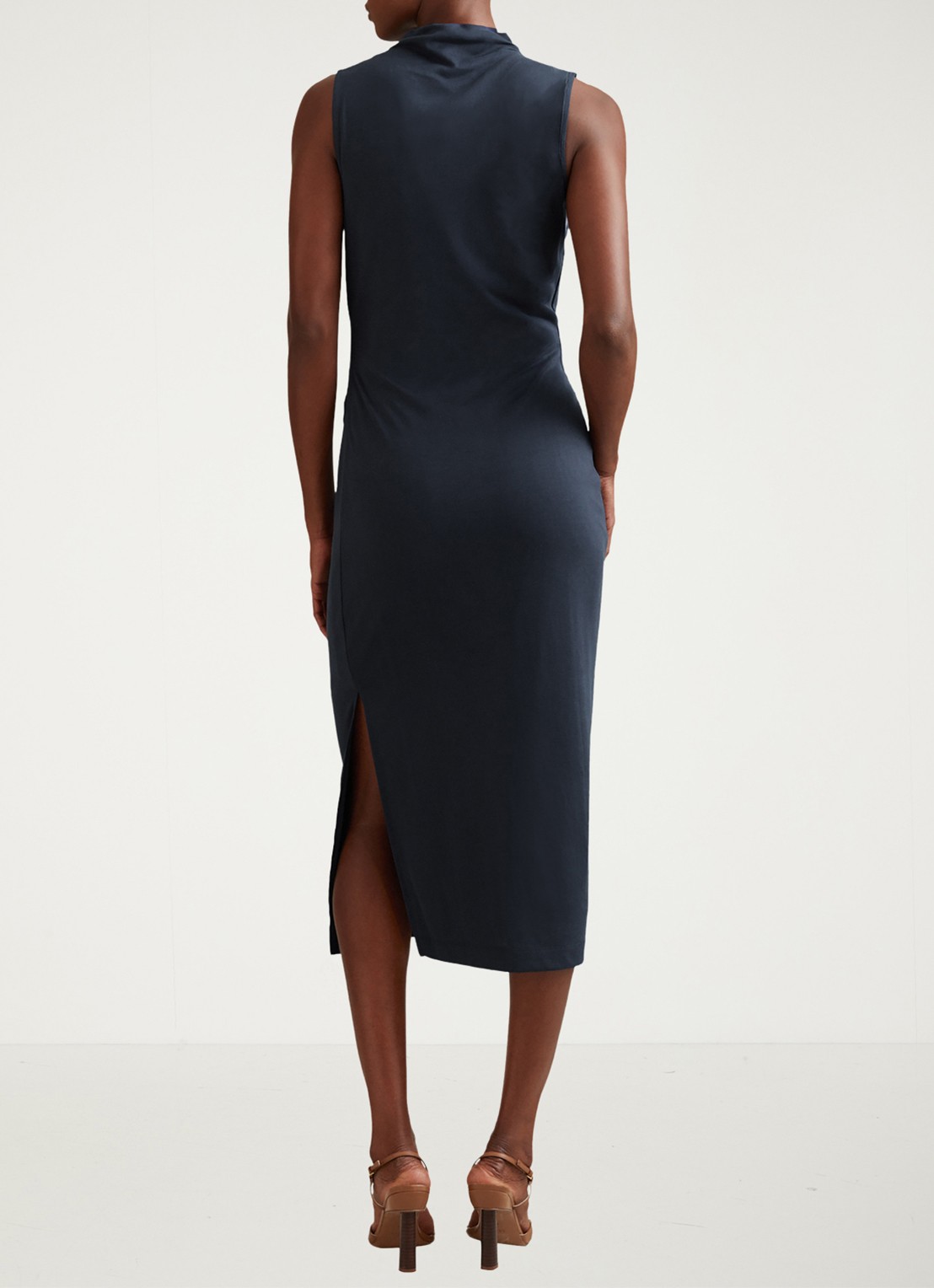 Reiss Beaux midi jurk met plooidetail - achterkant 2 donkerblauw