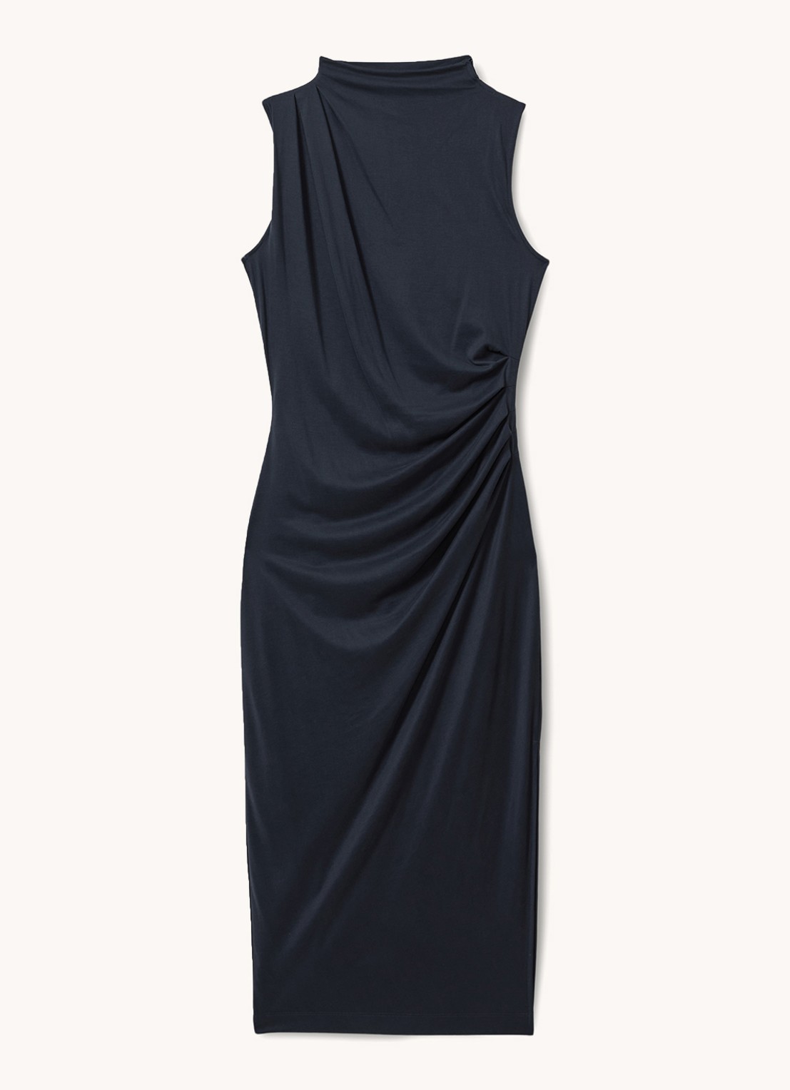 Reiss Beaux midi jurk met plooidetail - voorkant donkerblauw
